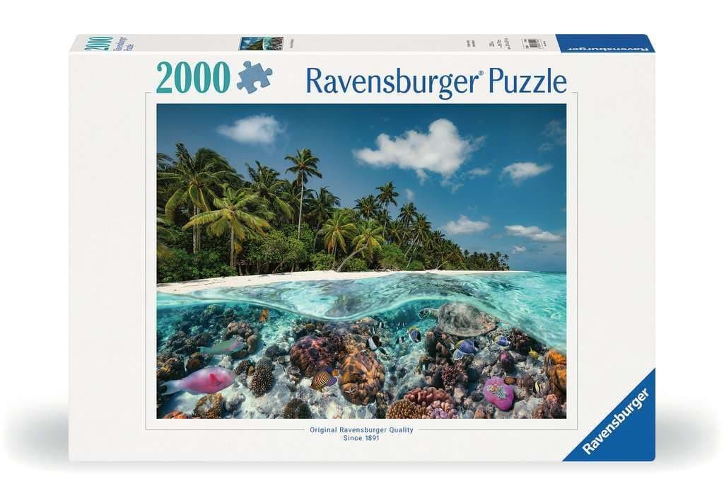 Ravensburger A Dive in the Maldives 2000 Piece Jigsaw Puzzle – Underwater Coral Reef Scene with Tropical Fish and Island Shoreline – SoftClick Quality Puzzle with Precision Fit, 98 x 75 cm | 17441-6