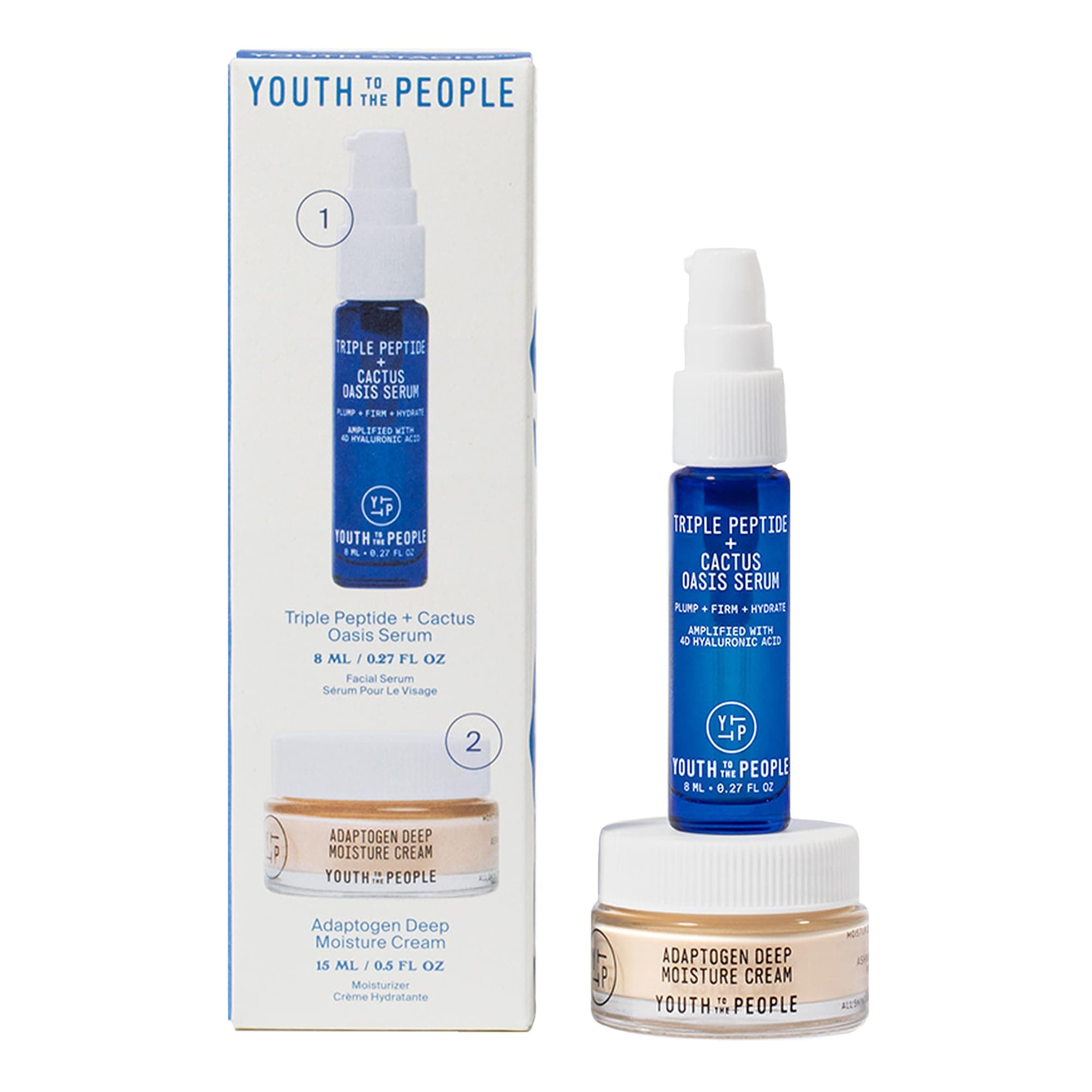 Youth To The People Plump It Up Youth Stack, 2-Pc Daily Hydrating Skincare Giftset for Dry Skin, Mini Travel Essentials with Hyaluronic Acid + Peptides Serum and Soothing Face Moisturizer