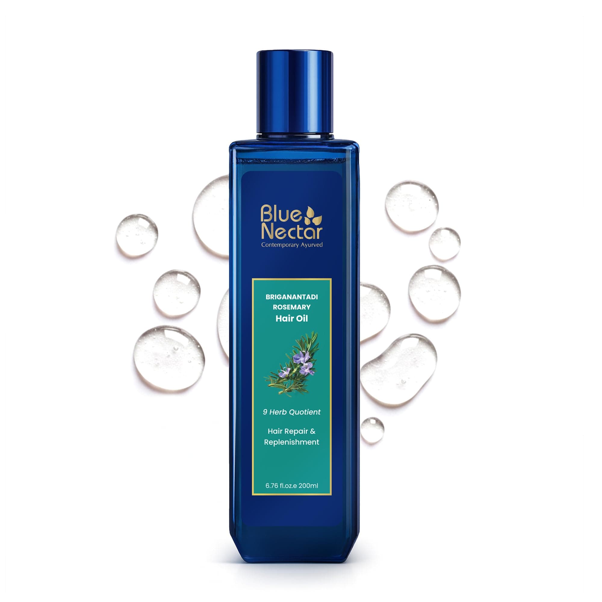 Blue Nectar Rosemary Oil for Hair Growth with Bhringraj Oil for Hair, 100% Natural Ayurvedic Hair Scalp Oil with Amla Hair Oil (9 Herbs,200 ml)