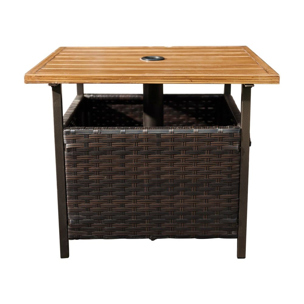 SunLife Patio Umbrella Base Stand, Outdoor Side Table with Umbrella 1.5 inches Hole PE Resin Wicker