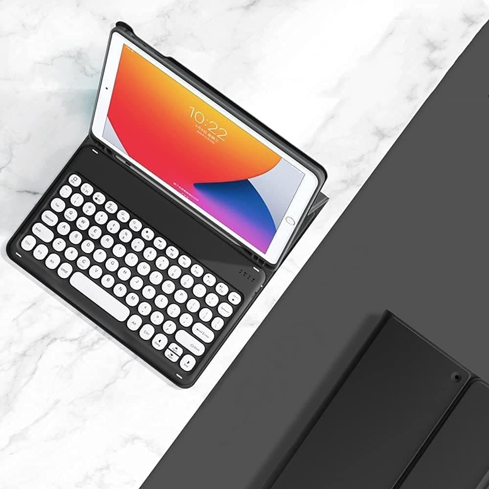 Keyboard Case for Galaxy Tab S10+/S9 FE+/S9+/S8+/S7+/S7 FE,Cute Round Keys Magnetically Detachable Keyboard Cover(Black)