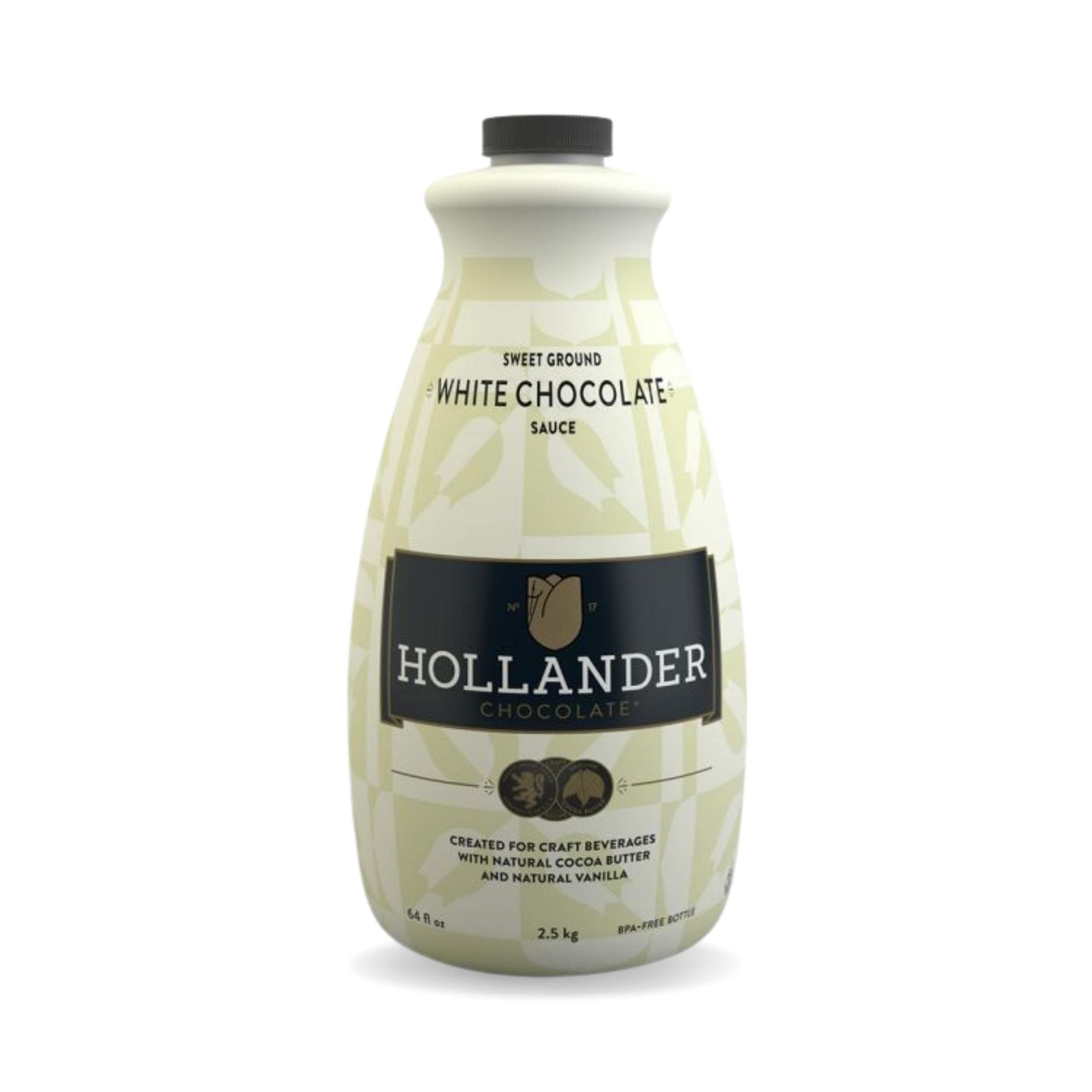 White Chocolate Café Sauce™ by Hollander Chocolate Co. | Gourmet White Chocolate Sauce with Real Cocoa Butter for the Professional or Home Barista - Net Wt 91oz / 64 fl. Oz. Large Bottle