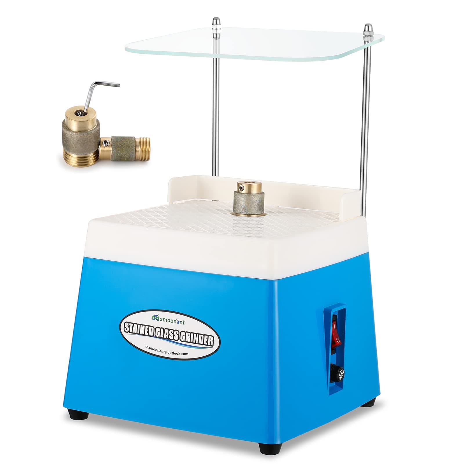 Mxmoonant UK Plug Portable Stained Glass Grinder, Suitable for Stained Glass DIY, Mosaics, Ceramics and Crafts, with 2 Diamond Grinder Bits & Baffle