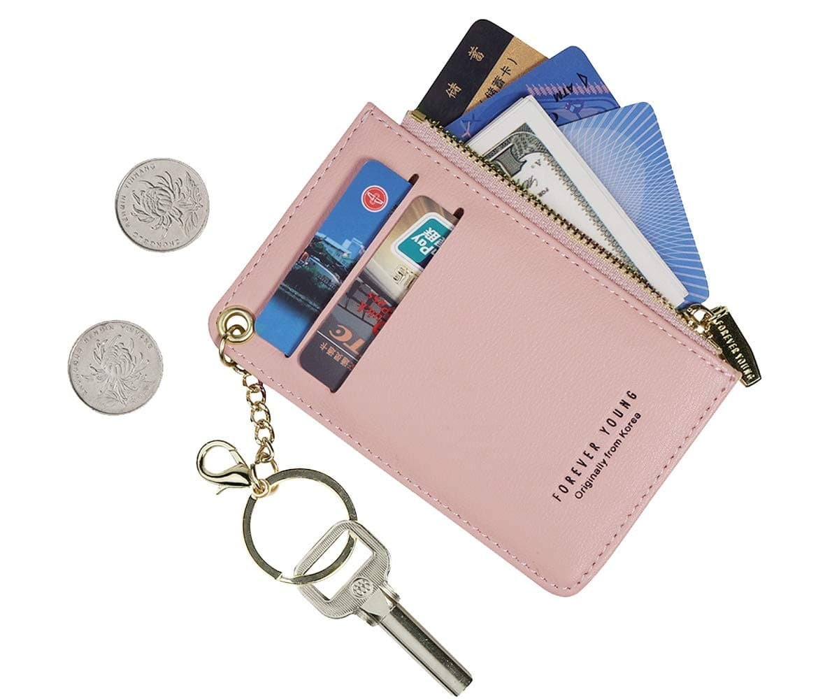 Small Wallets for Women Slim Leather Card Case Holder Wallet Coin Change Purse with Keychain