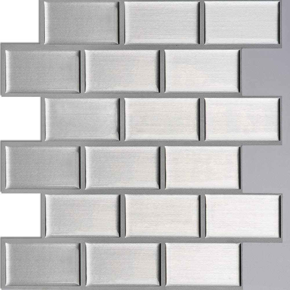 Ecoart Peel and Stick Tile Sticker 3D Self-Adhesive Wall Sticker Kitcheh Heat Resistant Bathroom Waterproof Backsplash Brick (Silver)