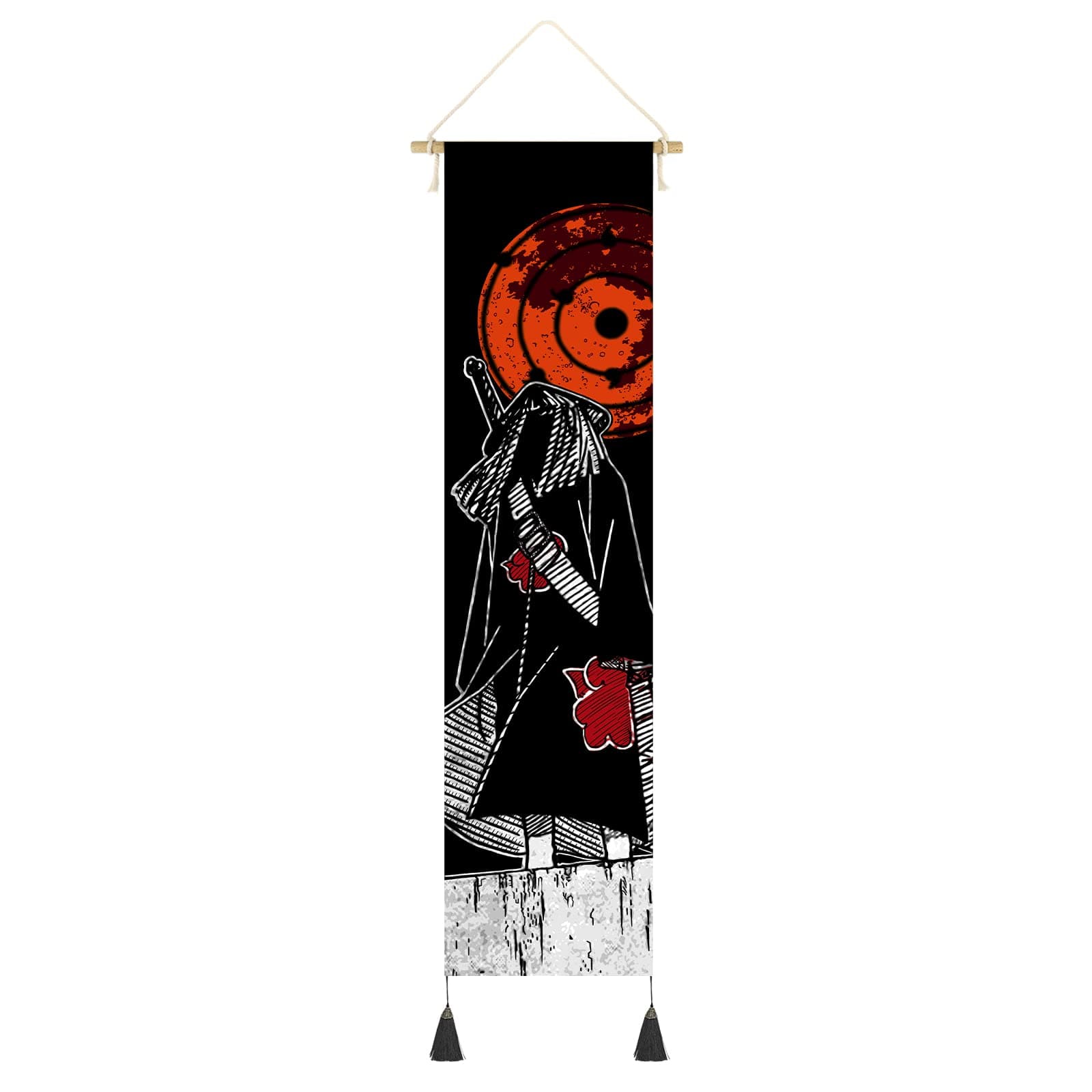 DigiTizerArt Hanging Poster Canvas Wall Art Painting of Anime Characters Cartoon Role Tapestry Silhouette With 2 Tassels And Wooden Hanging Rod Tapestry Decoration for Room (Black)