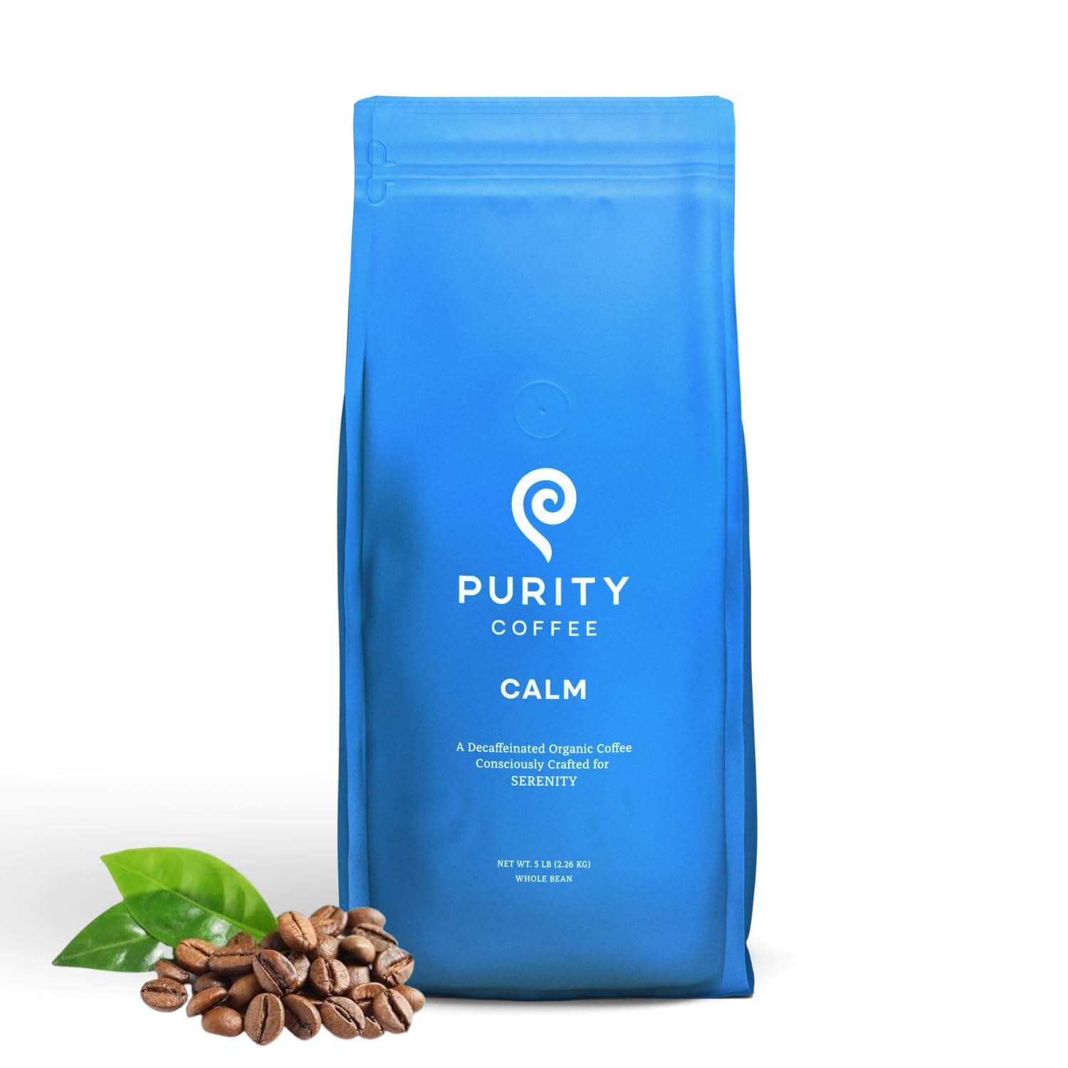 CALM Decaf Medium Roast Whole Bean (5lb Bag) | Specialty-Grade USDA Organic Mountain Water Process Decaffeinated Blend | Third Party Tested for Mold, Mycotoxins & Pesticides