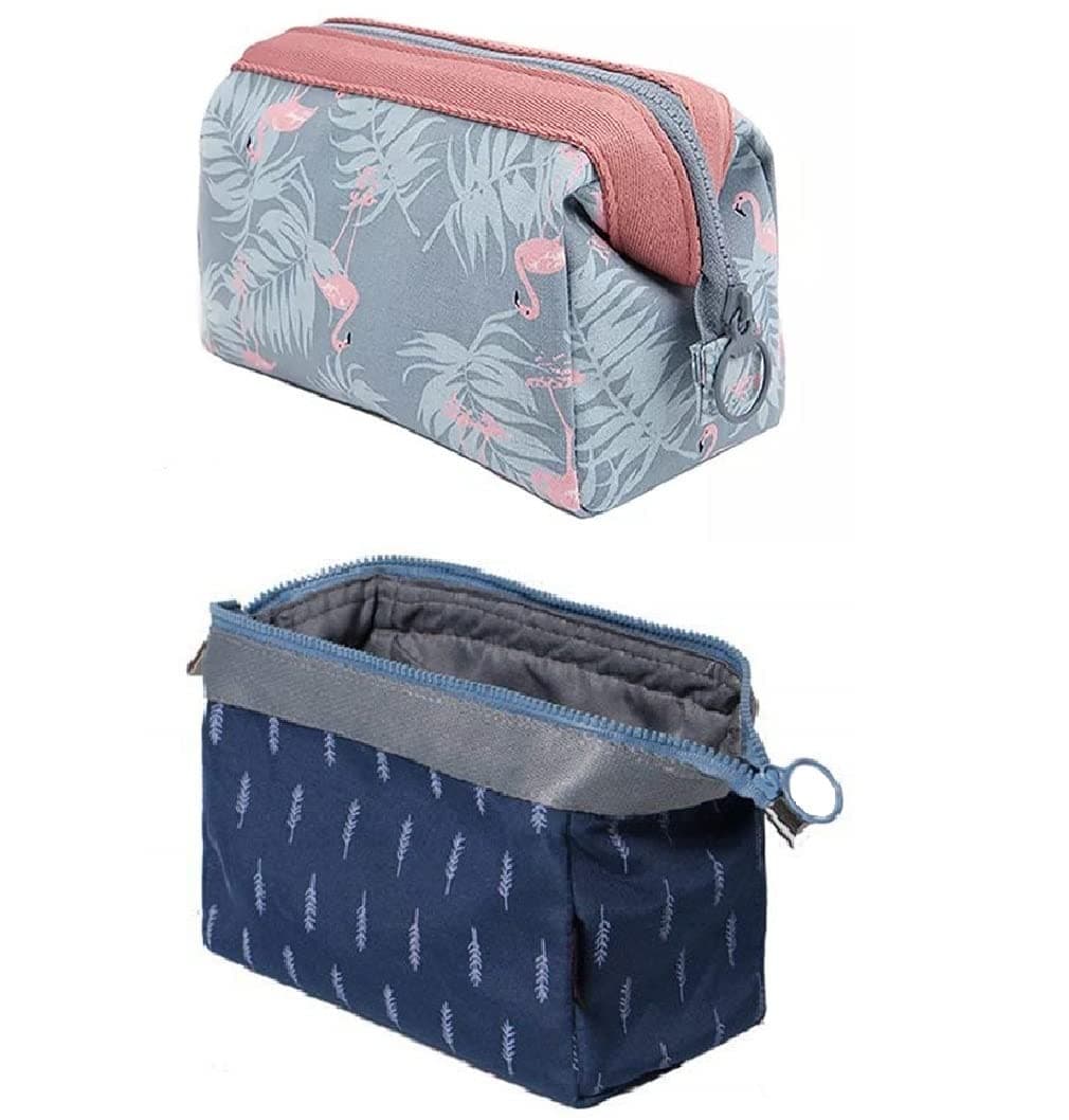 Polyester Travel Print 10 Cms Cosmetic Pouch (M_TSB192_Grey, Blue)