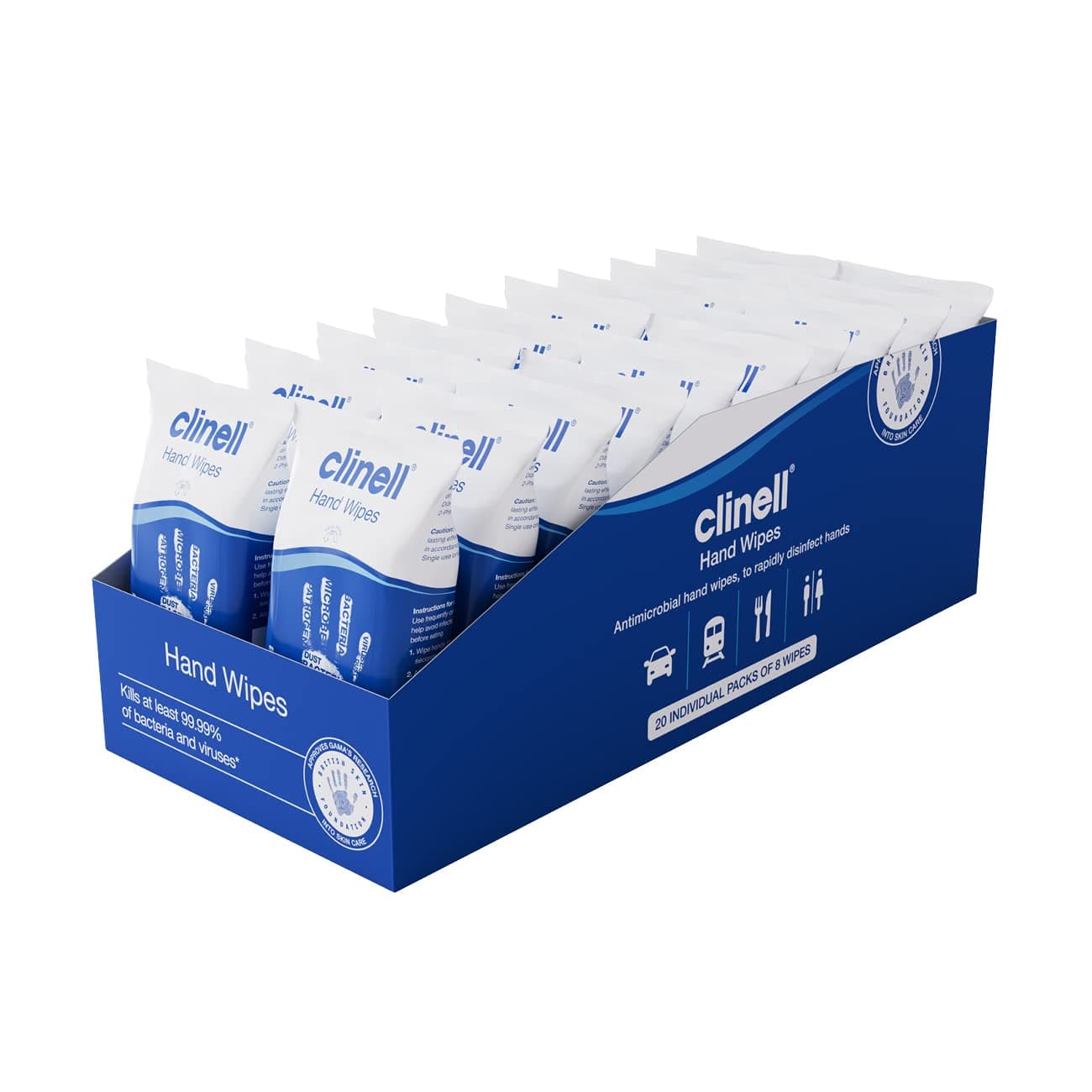 – Antimicrobial Hand Wipes Ideal for Travel - 20 Packs of 8 Wipes - Dermatologically Tested, Kills 99.99% of bacteria & viruses