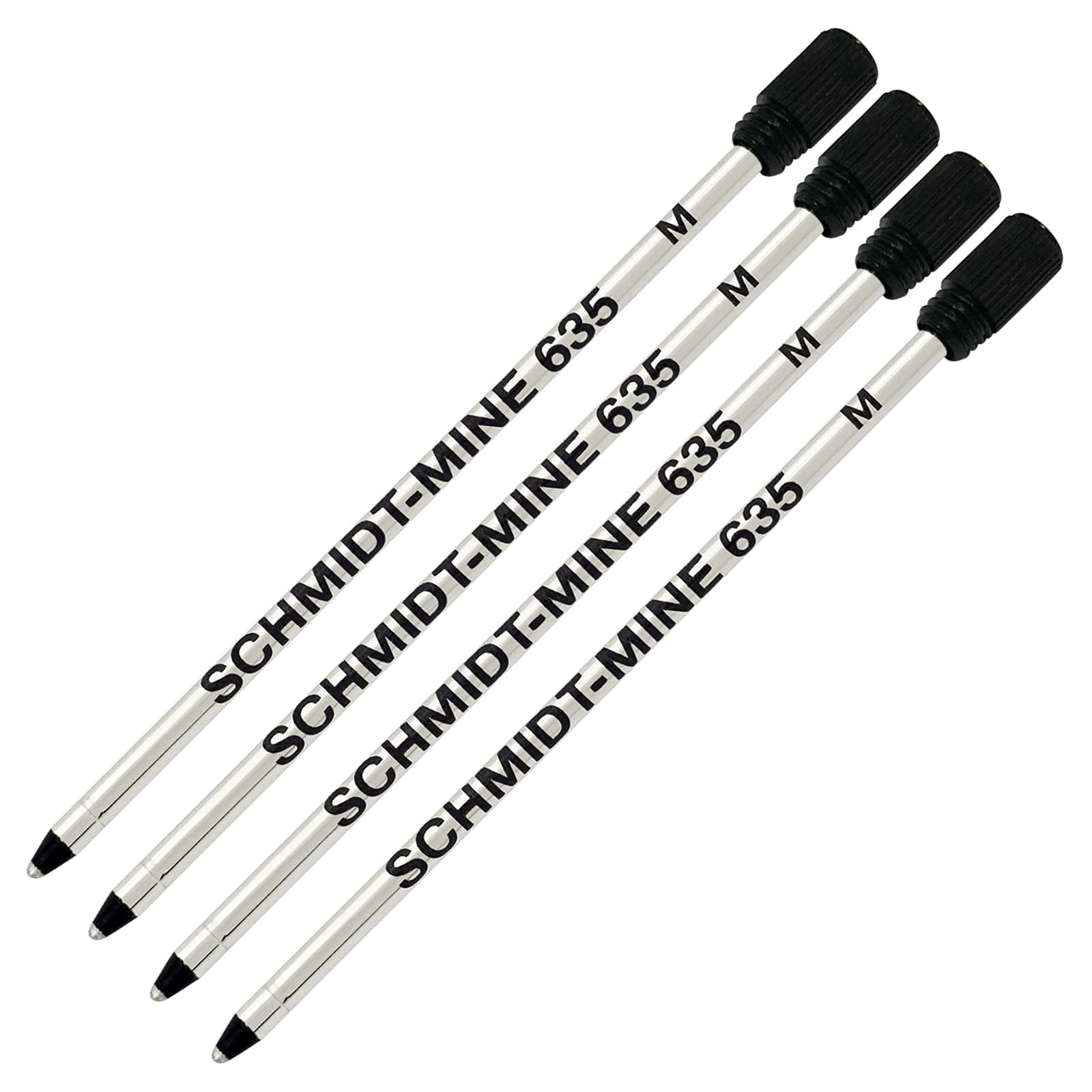 Schmidt 635 D1 Mine Ballpoint Refill - Black Ink - Medium Tip 0.7mm - Pack of 4 (with Plastic End Cap)