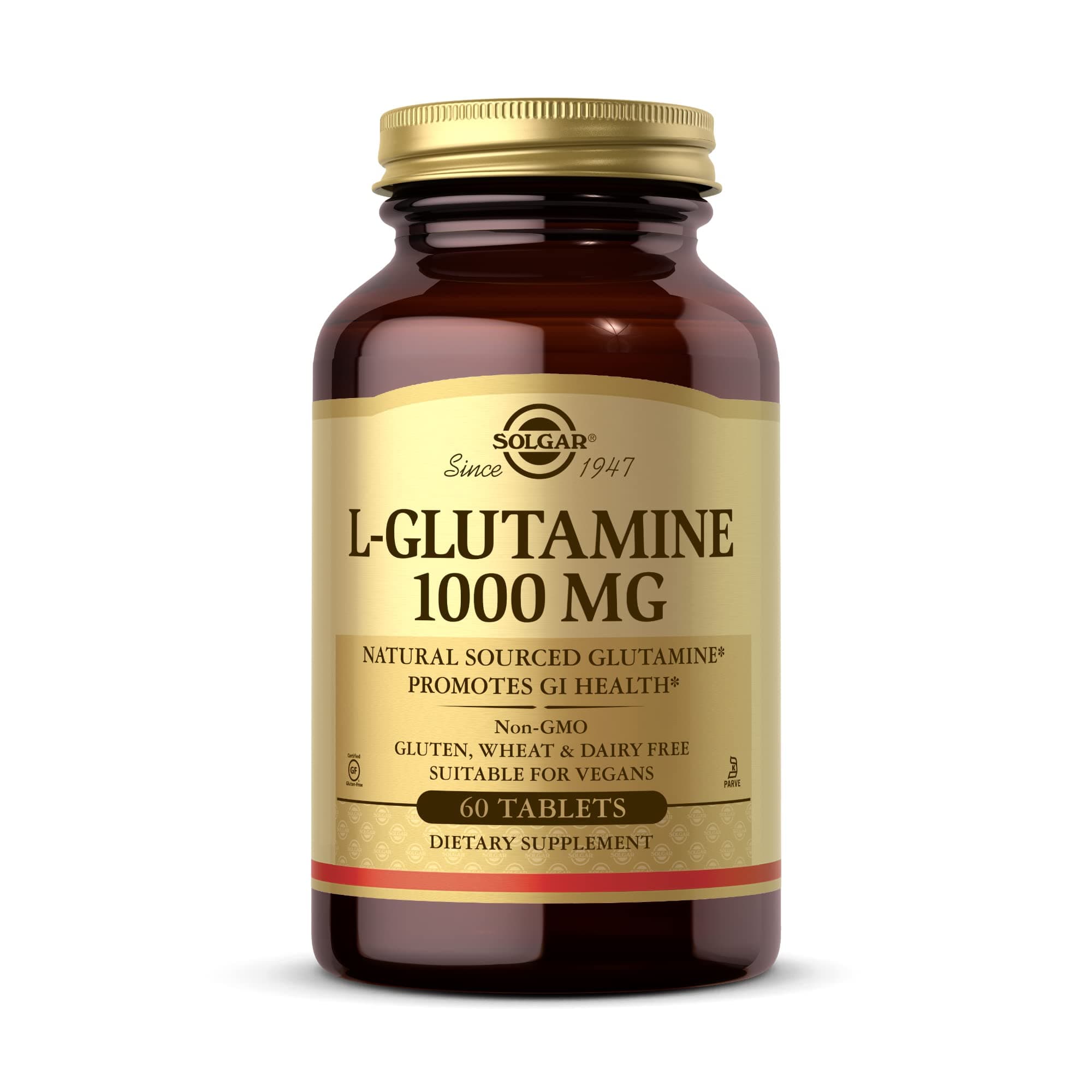 L-Glutamine 1000 mg, 60 Tablets - Natural Muscle Food - Promotes Gastrointestinal (GI) Health - Supports Brain Health - Non-GMO, Vegan, Gluten Free, Kosher - 30 Servings