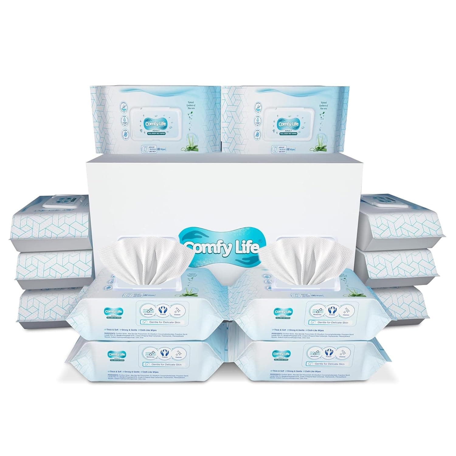 Premium Full Body Cleansing Wet Wipes for Adults - Large Luxury Fresh-Feel Rinse-Free Fragrance-Free Bed Bath Intimate-Care Soft Sheets (12 Pack (960 Wipes))