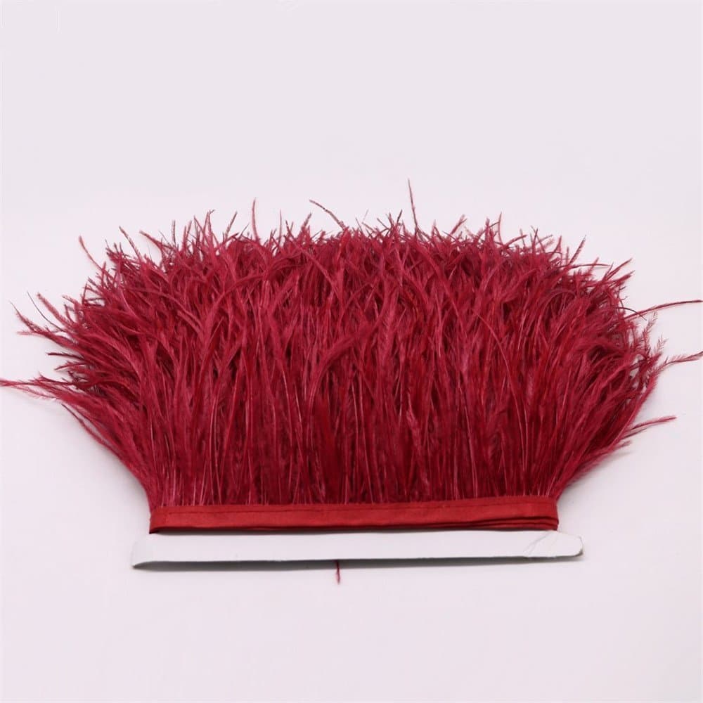 FQTANJU2 Yards Soft & Natural Ostrich Feathers Fringe Trims Ribbon Used for Dress, Sewing, Craft Clothing, Lighting Decoration, Clothing DIY, etc. (Wine-red)
