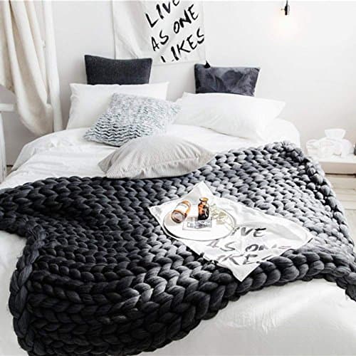 eacho Chunky Knit Blanket Handmade Bulky Sofa Pet Mat Soft Knitting Throw Bed Rug Blanket Bedroom Decor(Dark Grey,Sofa Throw 32"x32")