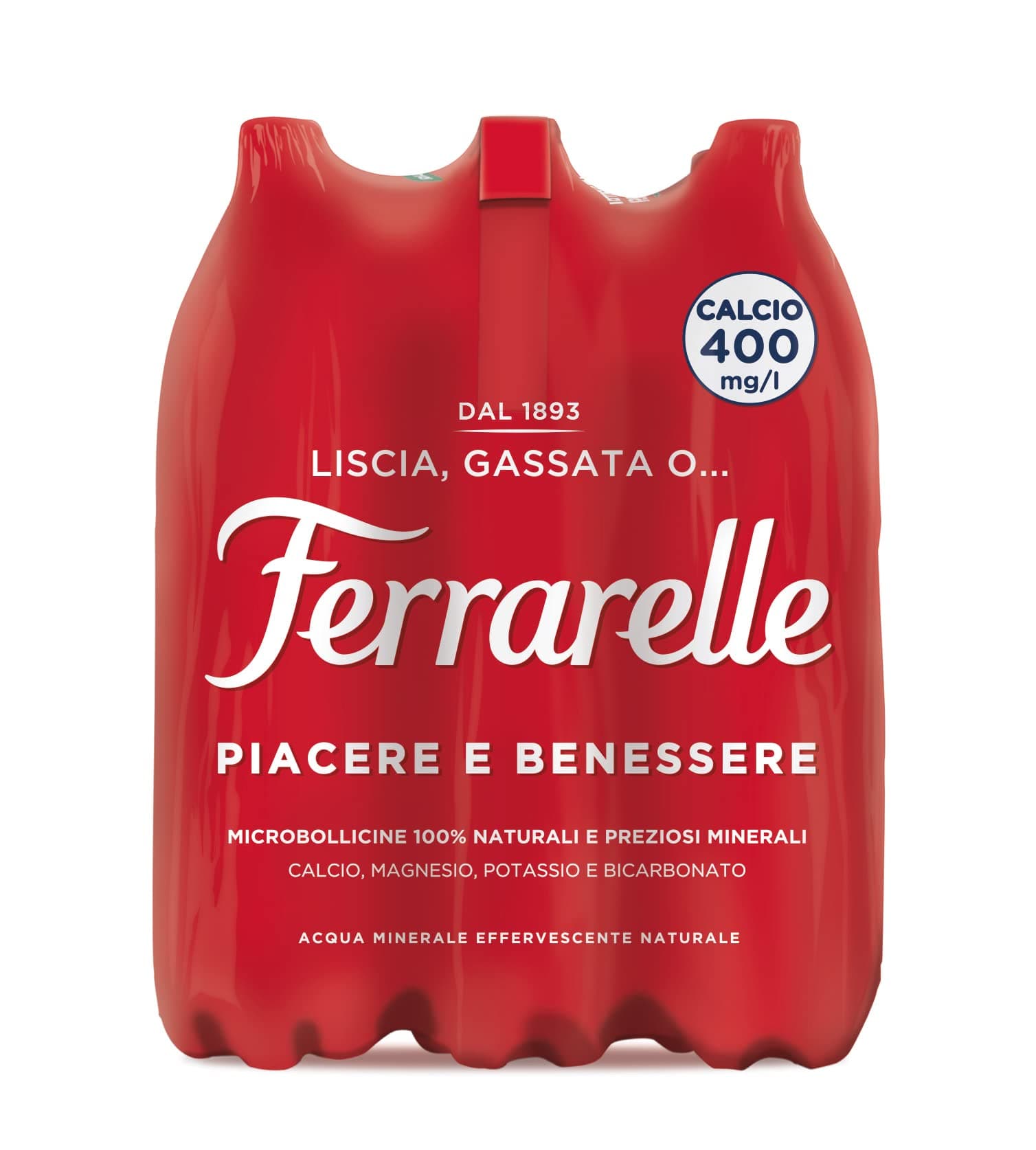 Ferrarelle: Natural Sparkling Spring Water 3.17 Pint (1.5l) Bottles (Pack of 6) [ Italian Import ]