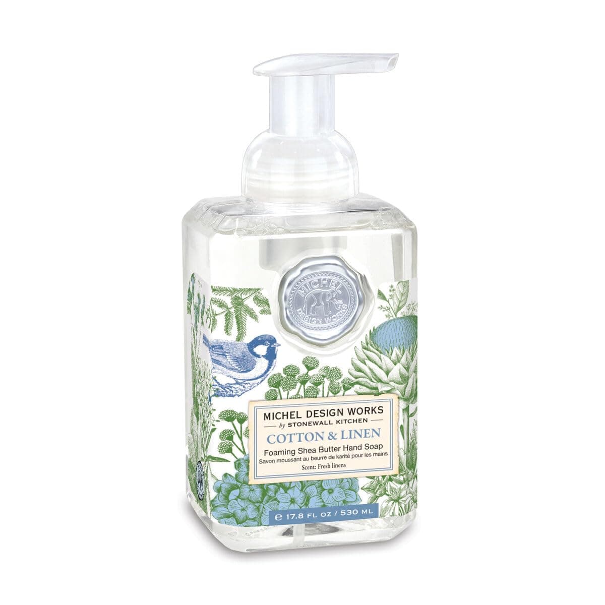 Foaming Hand Soap 17.8oz, Cotton & Linen Scent and Design, Shea Butter and Aloe Vera Blend, Beautiful Square Container with Pump