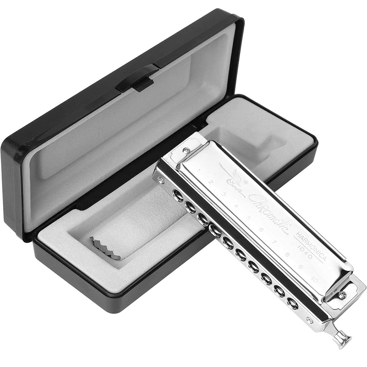 Chromatic Harmonica Professional Grade 10 Hole 40 Tone Key of C Stainless Steel Heavy Duty with Case & Cleaning Cloth for Professional Player,Band,Beginner,Students,Children,Kids,-Swan TS4035
