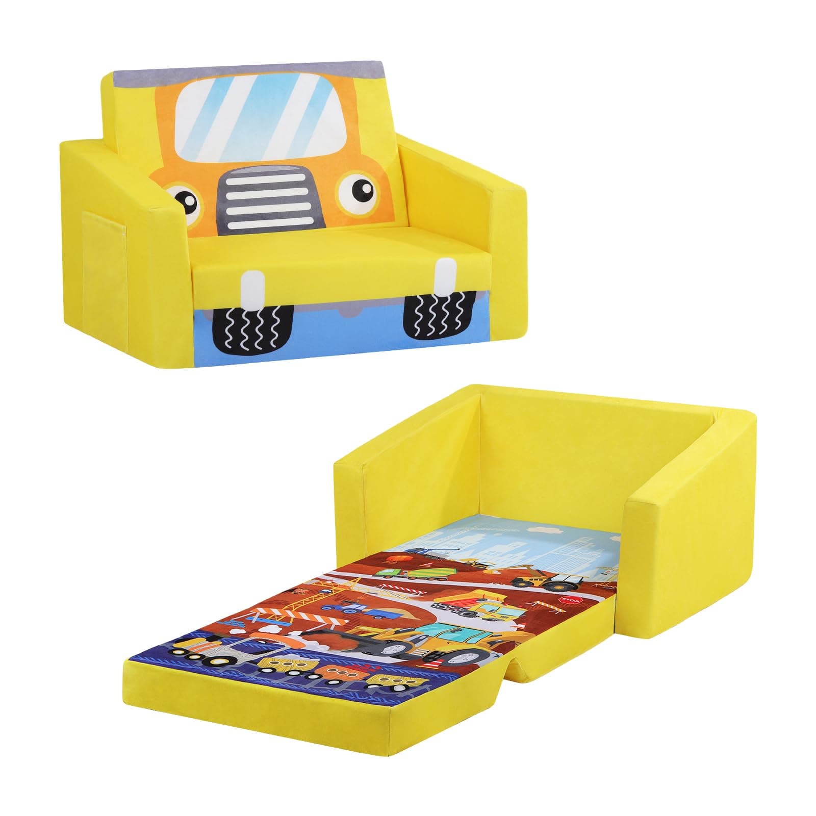 decalsweet Foldable Kids Sofas Couch 2 in 1 Children Convertible Sofa to Lounger Flip Open Toddlers Sofa Bed