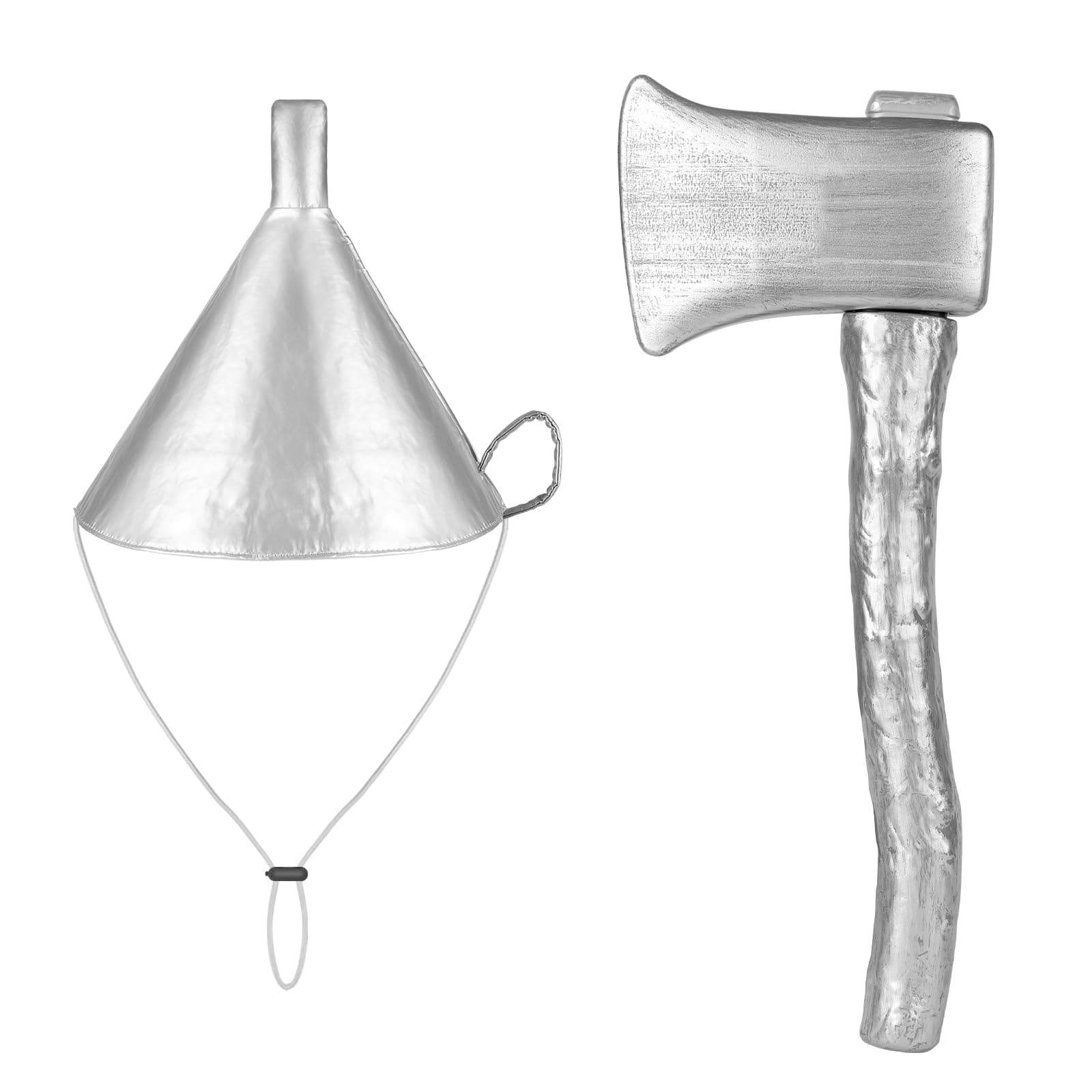 ZIZWO 2 PCS Silver Funnel Hat Axe Set,Halloween Tin Costume Accessories for Adult,Kids Cosplay Party