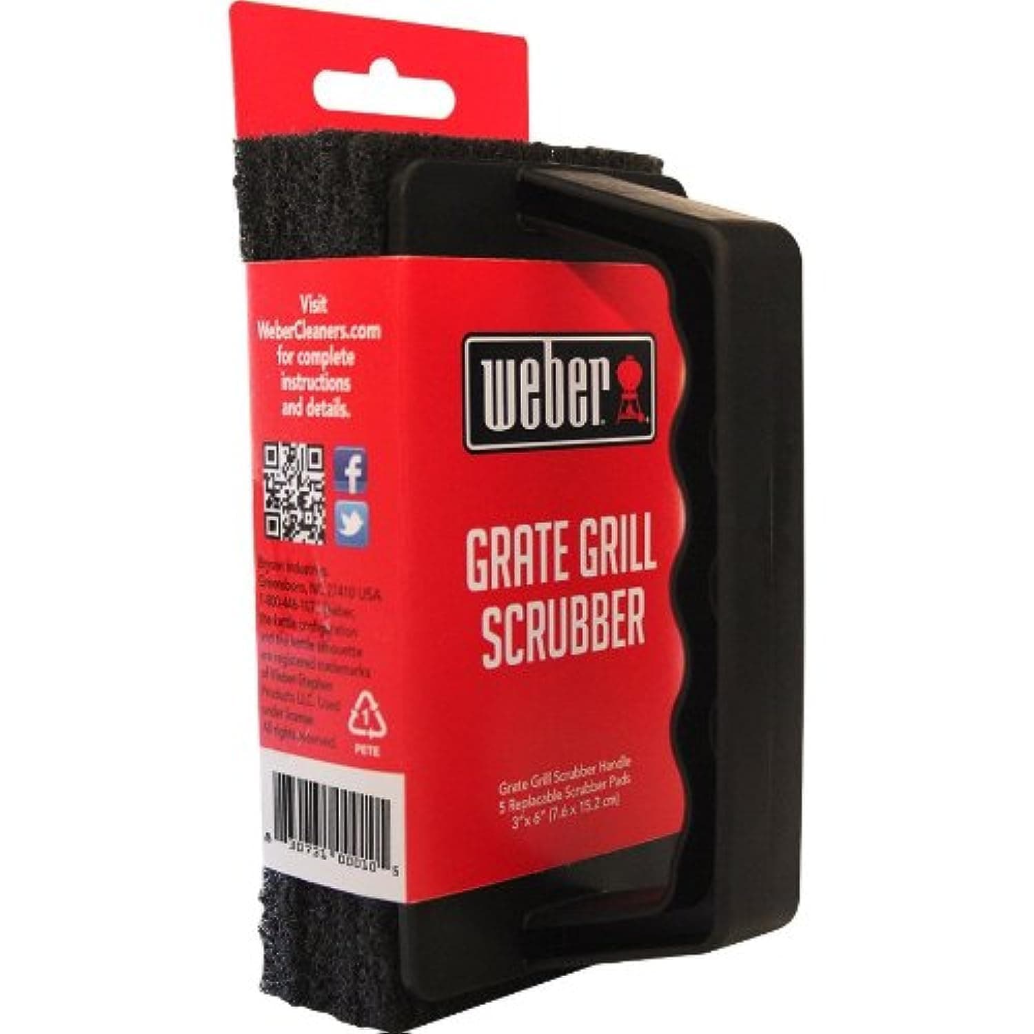 WeberGrill Brush Scrubber - Heavy Duty Grate Cleaner - With 3 Replaceable Pads