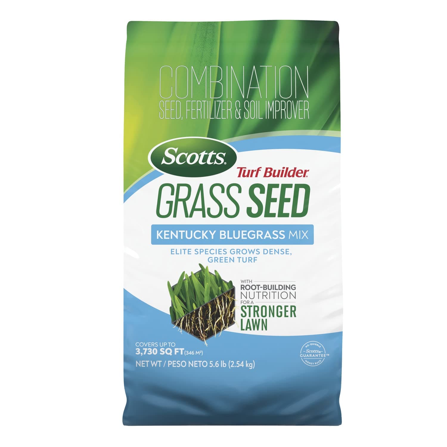Turf Builder Grass Seed Kentucky Bluegrass Mix with Fertilizer and Soil Improver, Grows Dense, Green Turf, 5.6 lbs.