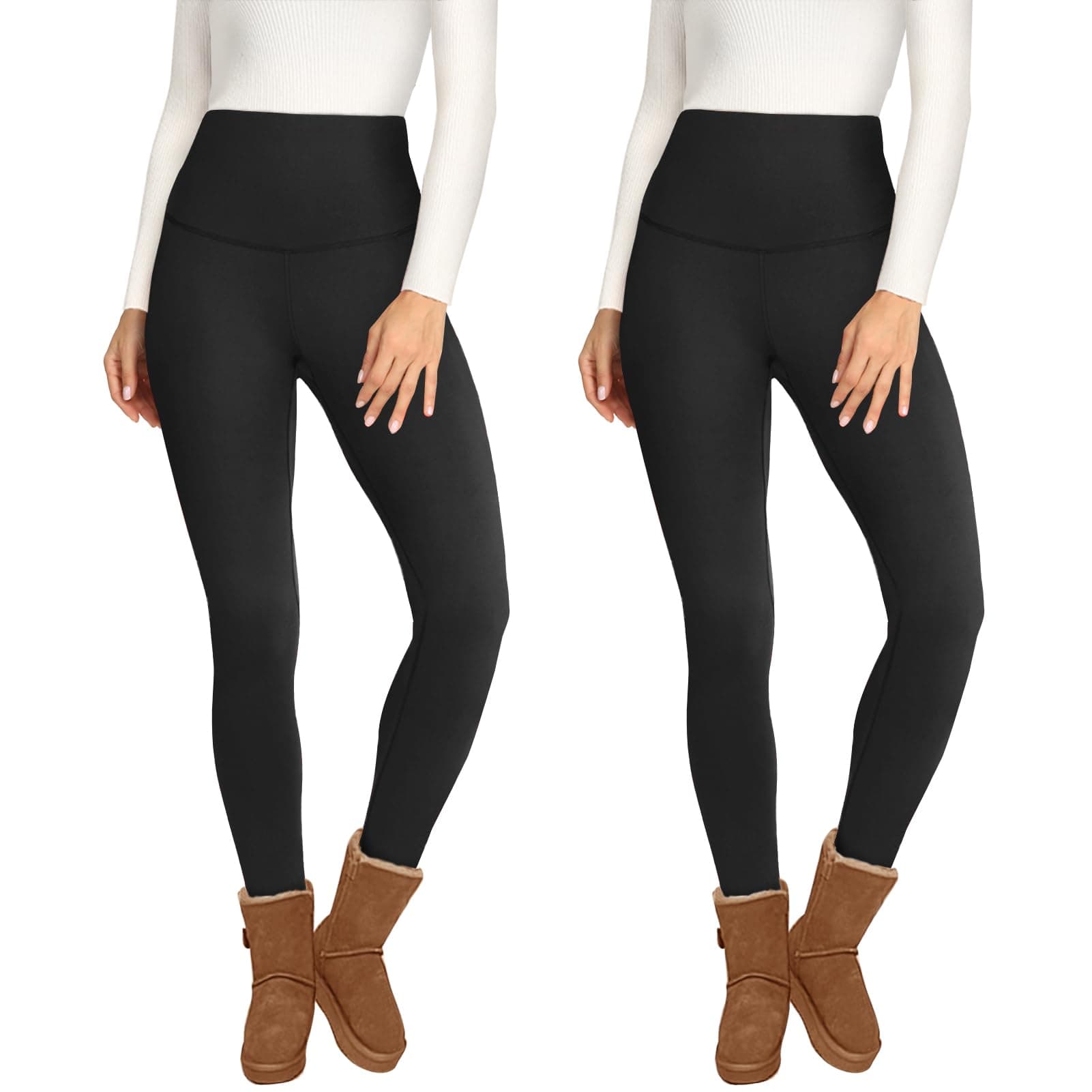 2 Pack Fleece Lined Leggings for Women - Thermal Winter Warm Tights Tummy Control High Waisted Workout Yoga Pants