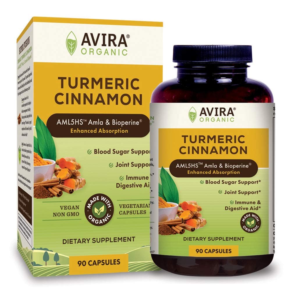Avira Organic Turmeric Cinnamon Super Fusion with Amla, Curcumin & Bioperine, Support Immune Activity, Digestive Aid, Blood Sugar & Joint Support, Enhanced Absorption, Non-GMO, Max Strength-2190mg