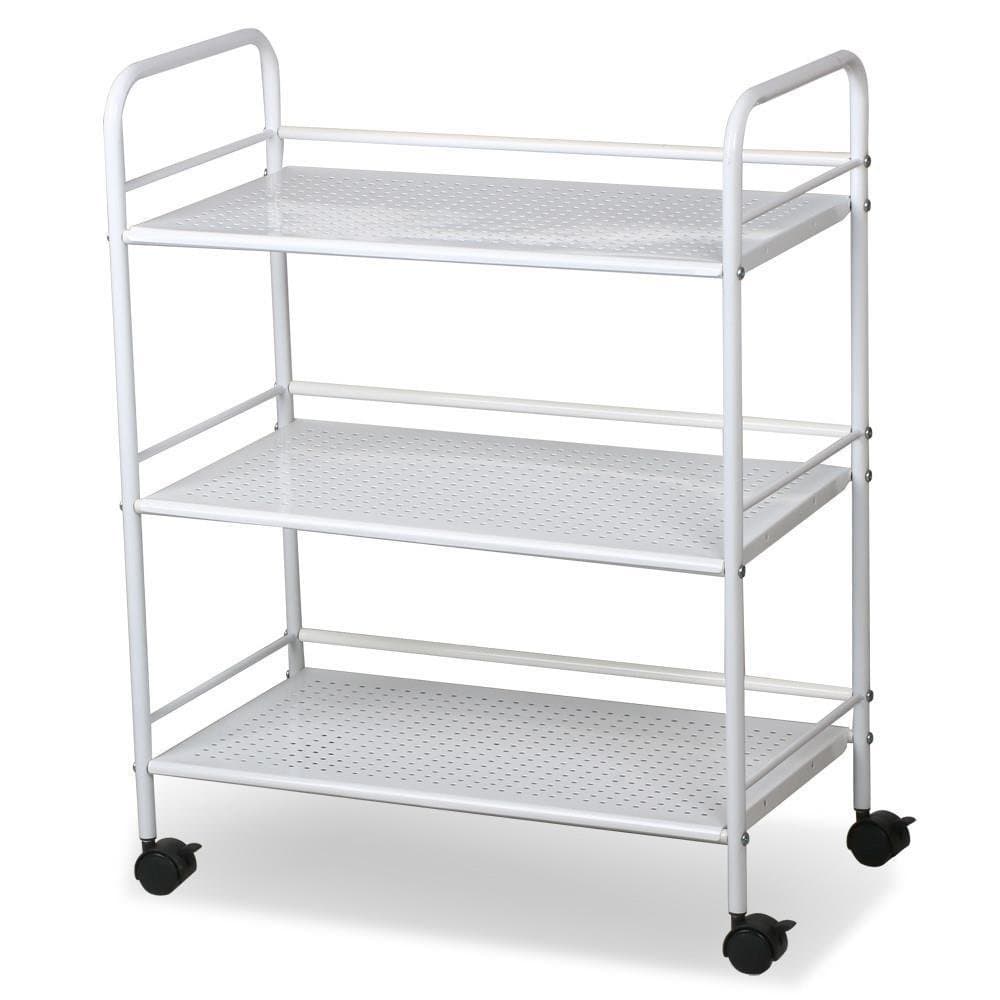 DRM 3 Tier Rolling Storage Trolley Utility Cart, Salon Beauty Trolley with Wheels, Spa System Storage Cart, White