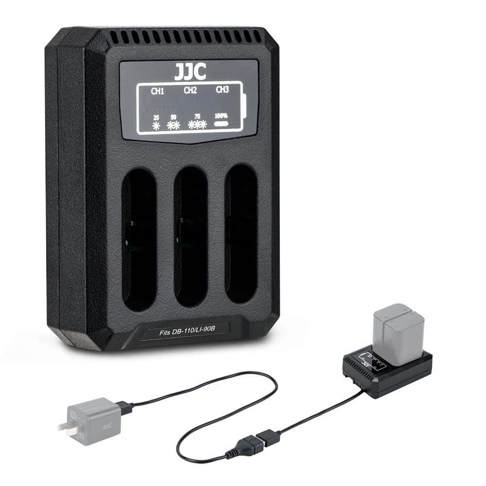 USB Triple Battery Charger for Ricoh GRIII, GR III HDF, GRIIIx, GR IIIx HDF, Olympus TG-7 TG-6 TG-5 TG-4 TG-3 TG-2 TG-1, Stylus X-Z2 iHS, SP-100 Cameras for Ricoh DB-110, Olympus LI-90B Battery