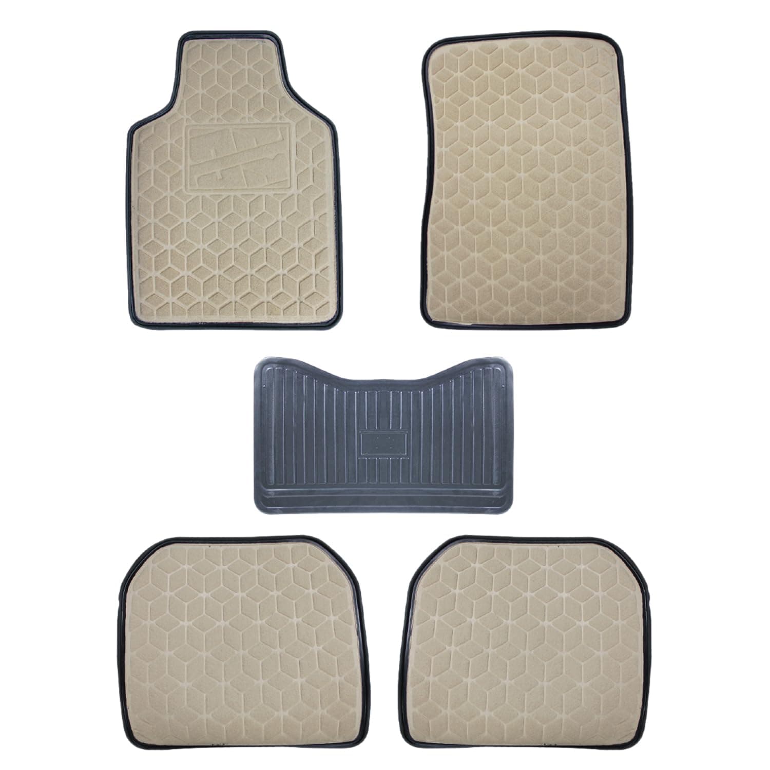 BYSON Universal Car Floor Mats - Diamond Design with Heel Pad, Fits Most Sedans and SUVs, 5-Piece Set (BEIGE)