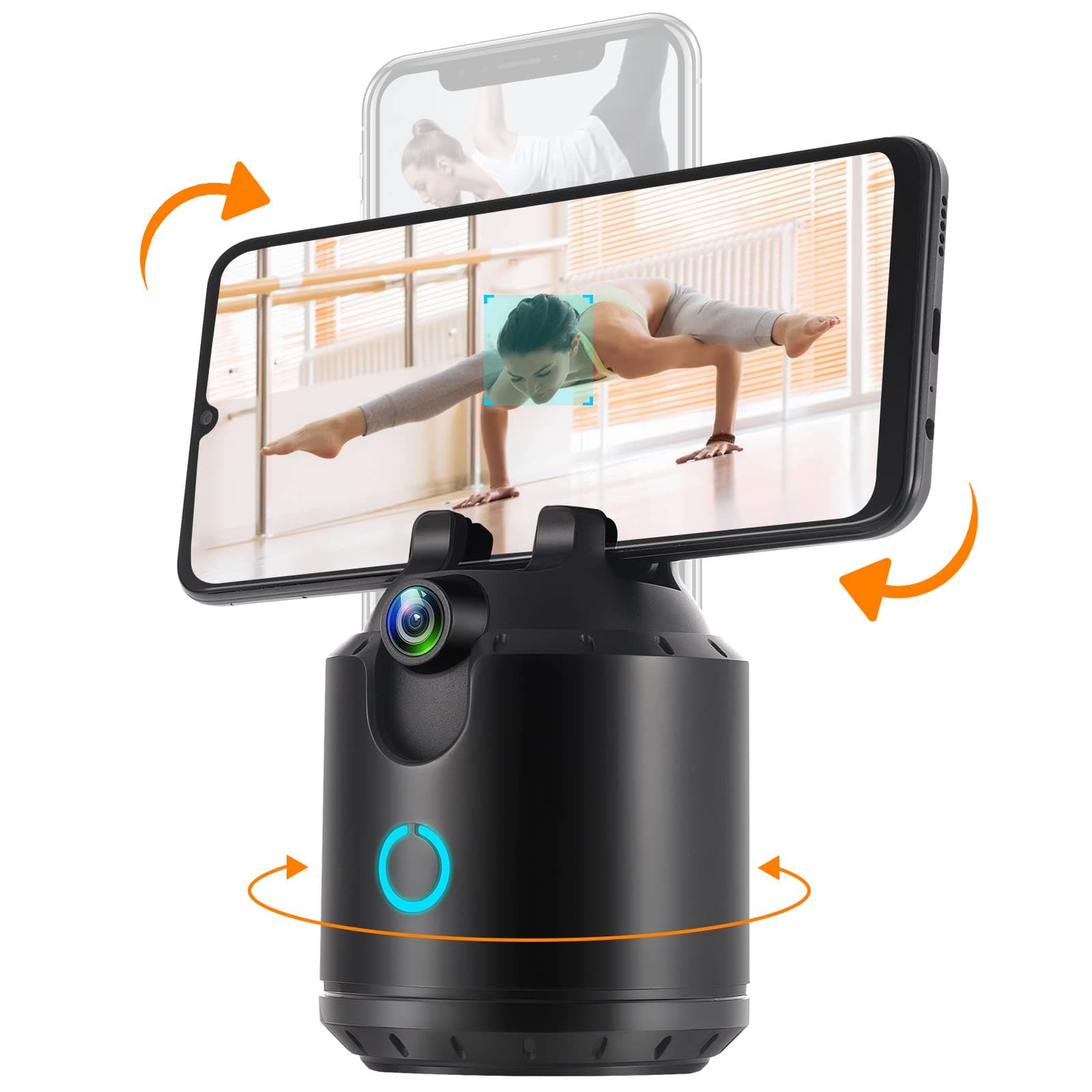 FUNTELL Auto Face Tracking Tripod 360° Rotation, Smart Motion Tracking Phone Holder, Snapshot Shelfystand, No App Required Moving Tripod for Video Recording, Live Vlog, TIK Tok