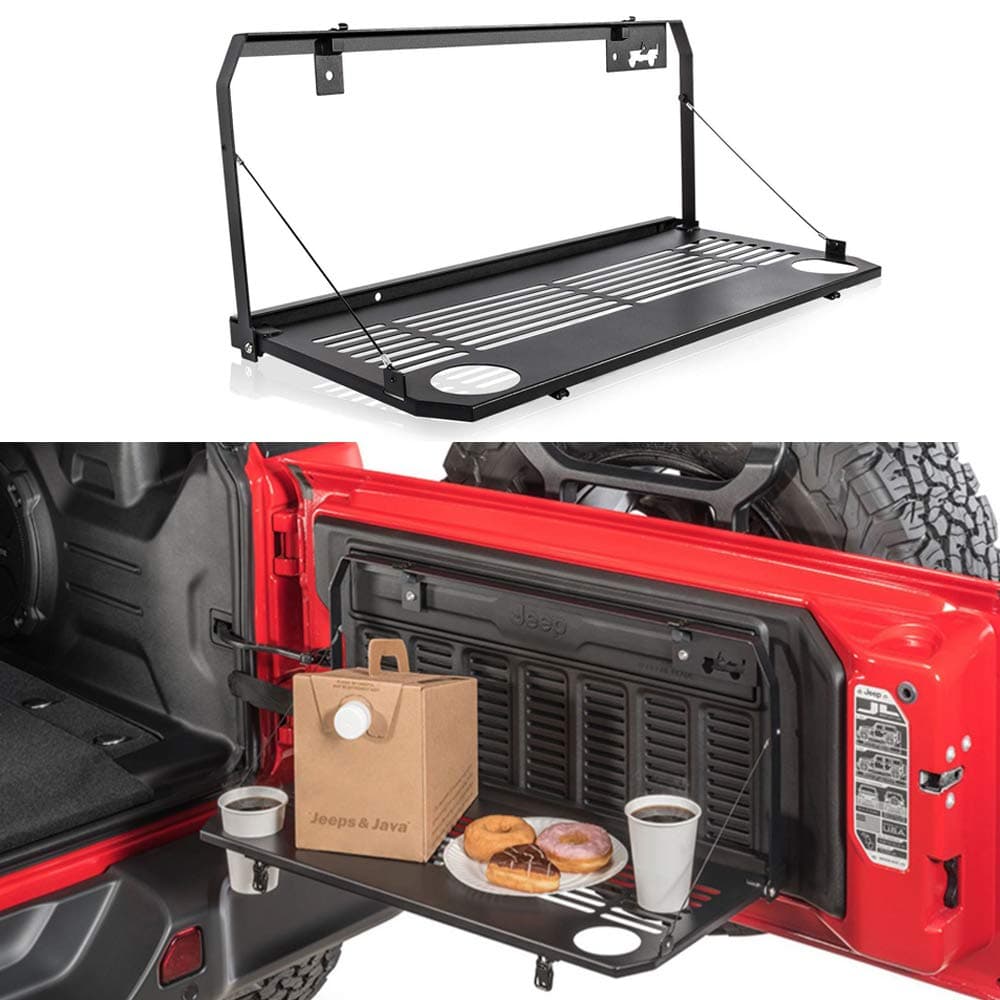 JL Tailgate Table,Rear Foldable Back Rear Door Table Storage Cargo Shelf Rack Carrier Compatible for J-eep Wrangler 2018 2019 2020 2021JL 2/4 Doors