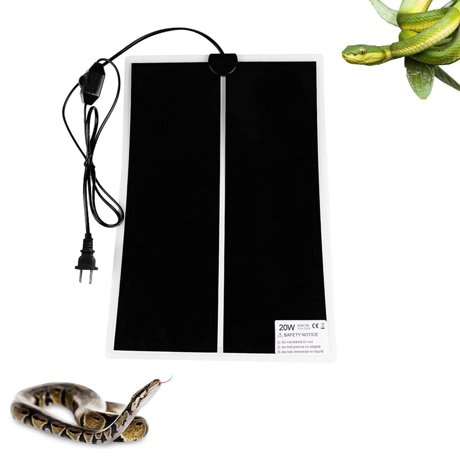 Reptile Heating Mat with Temperature Adjustment, Waterproof Reptile Heat Pad Under Tank Terrarium Heater for Amphibians, Small Animals, Seeding (20W - 16.5 x 11 in)
