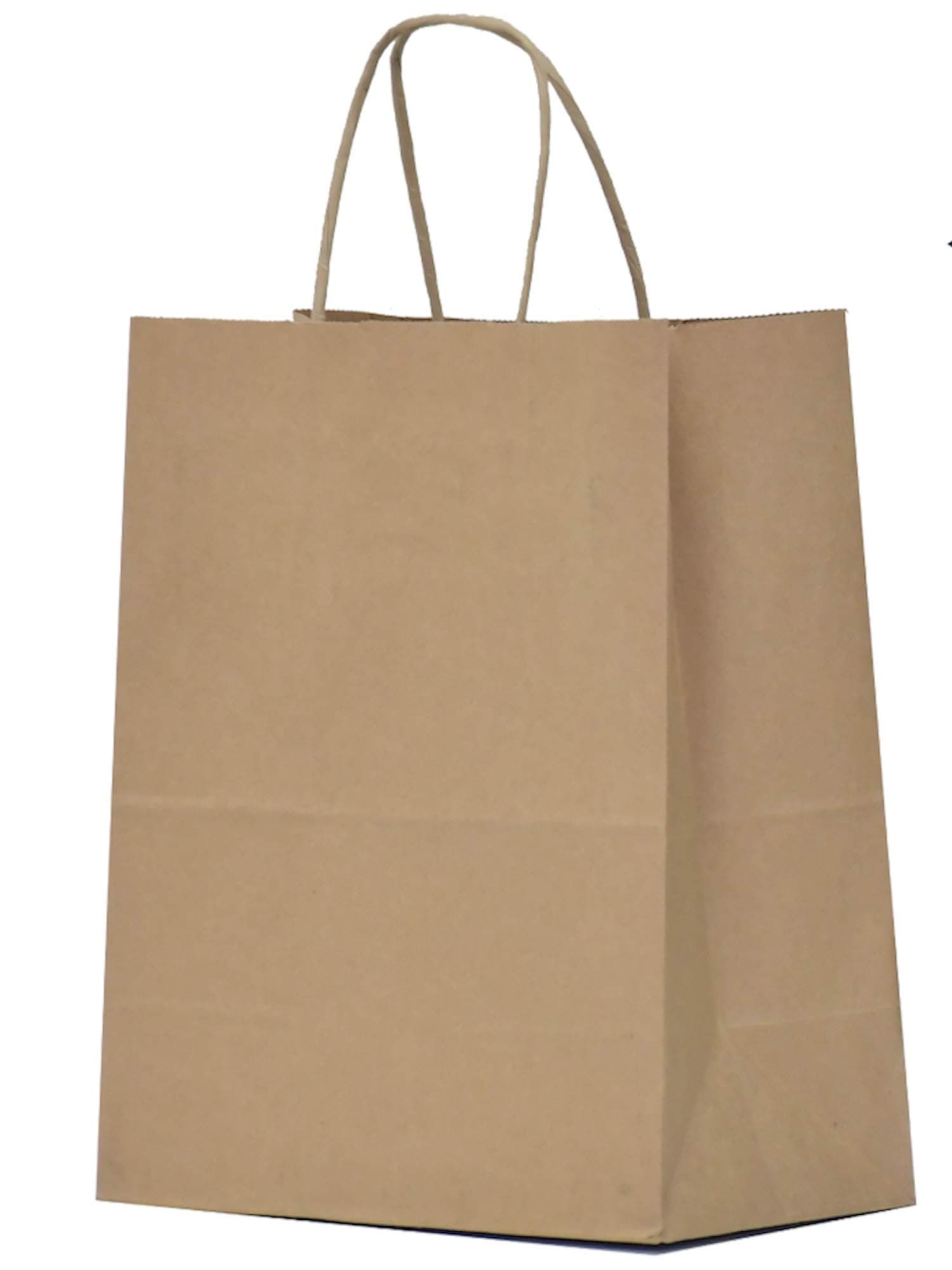 Qutuus Paper Bags with Handles Brown - 100 Pcs 8"x4.75"x10.5" Bulk Gift Bags, Shopping Bags, Merchandise Bags, Party Bags, Goody Bags, Cub, Business Bags, Favor Bags, Kraft Bags, Retail Bags