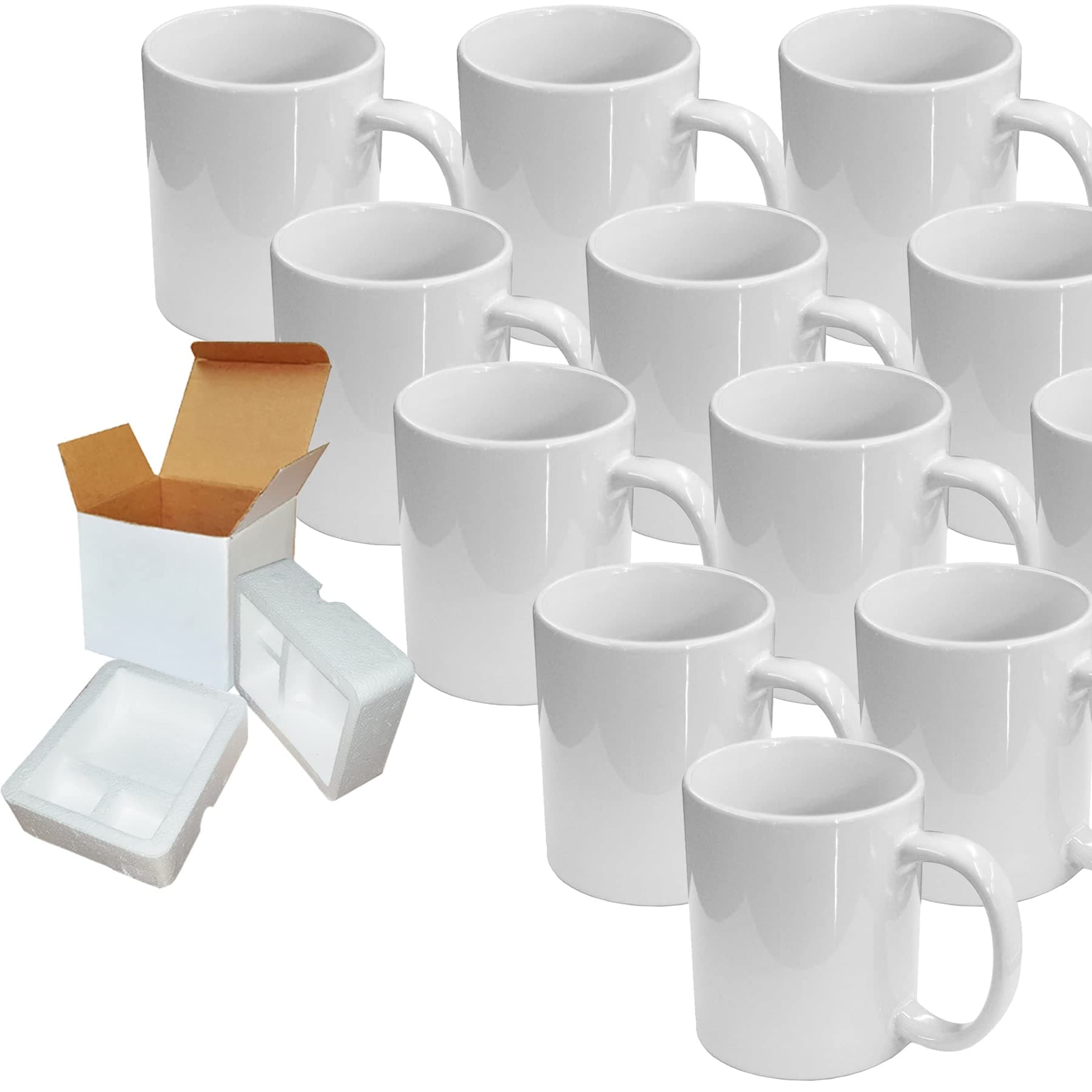 11oz Sublimation Mugs With Gift Mug Box. Mugs - Cardboard Box with Foam Supports Case of 12
