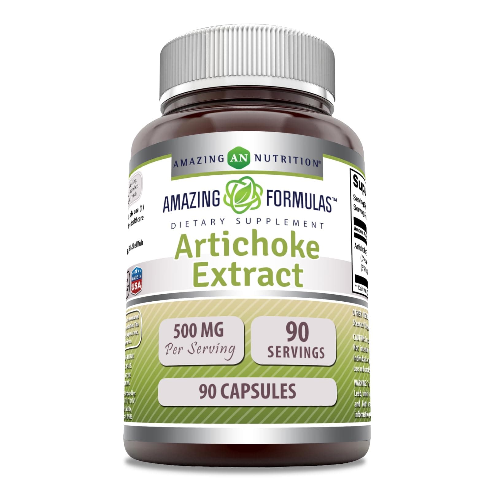 Amazing Formulas Artichoke Extract Supplement | Cynara Scolymus Leaf Capsules| 500 Mg | Capsules | Non-GMO | Gluten Free | Made in USA (1 Pack, 90 Count)