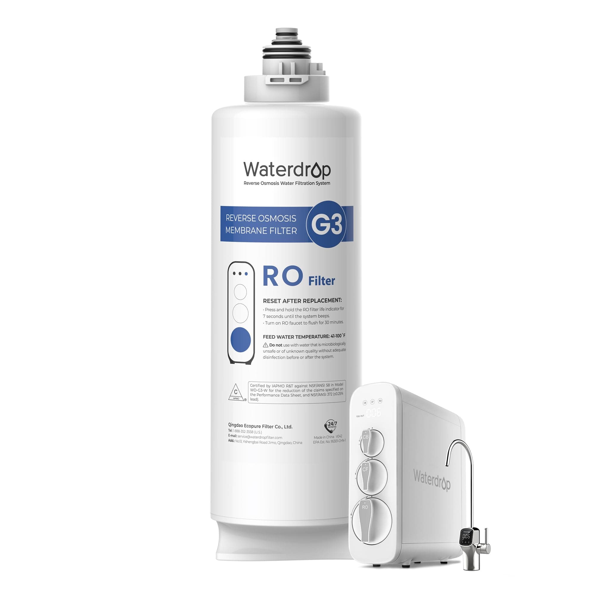 Waterdrop WD-G3-N2RO Filter, 2-year Lifetime, Replacement for WD-G3-W Reverse Osmosis System