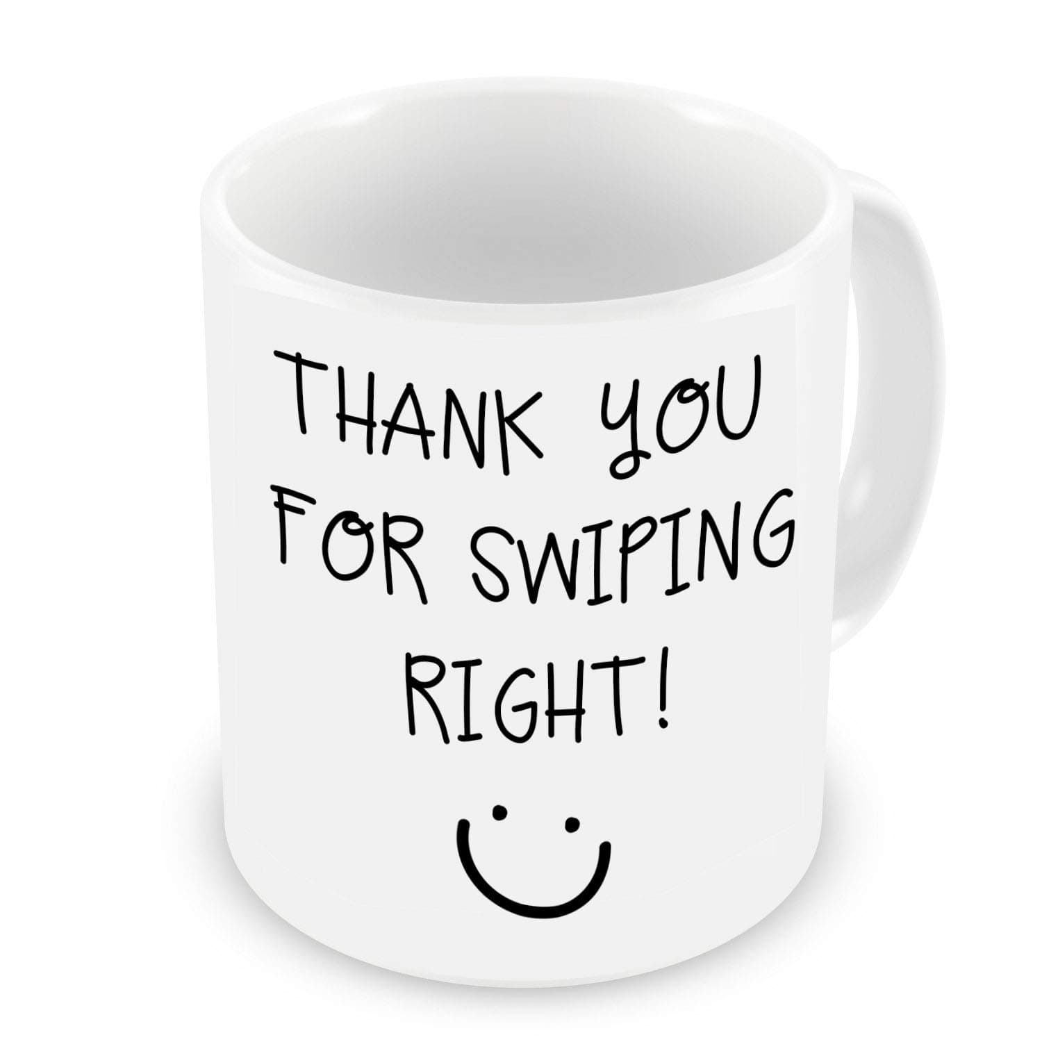 GrassVillageFunny Dating Mug – Thank You for Swiping Right! – Sarcastic Gift for Boyfriend, Girlfriend, Partner – Anniversary, Valentine’s, Birthday – 11oz White Ceramic Coffee Cup