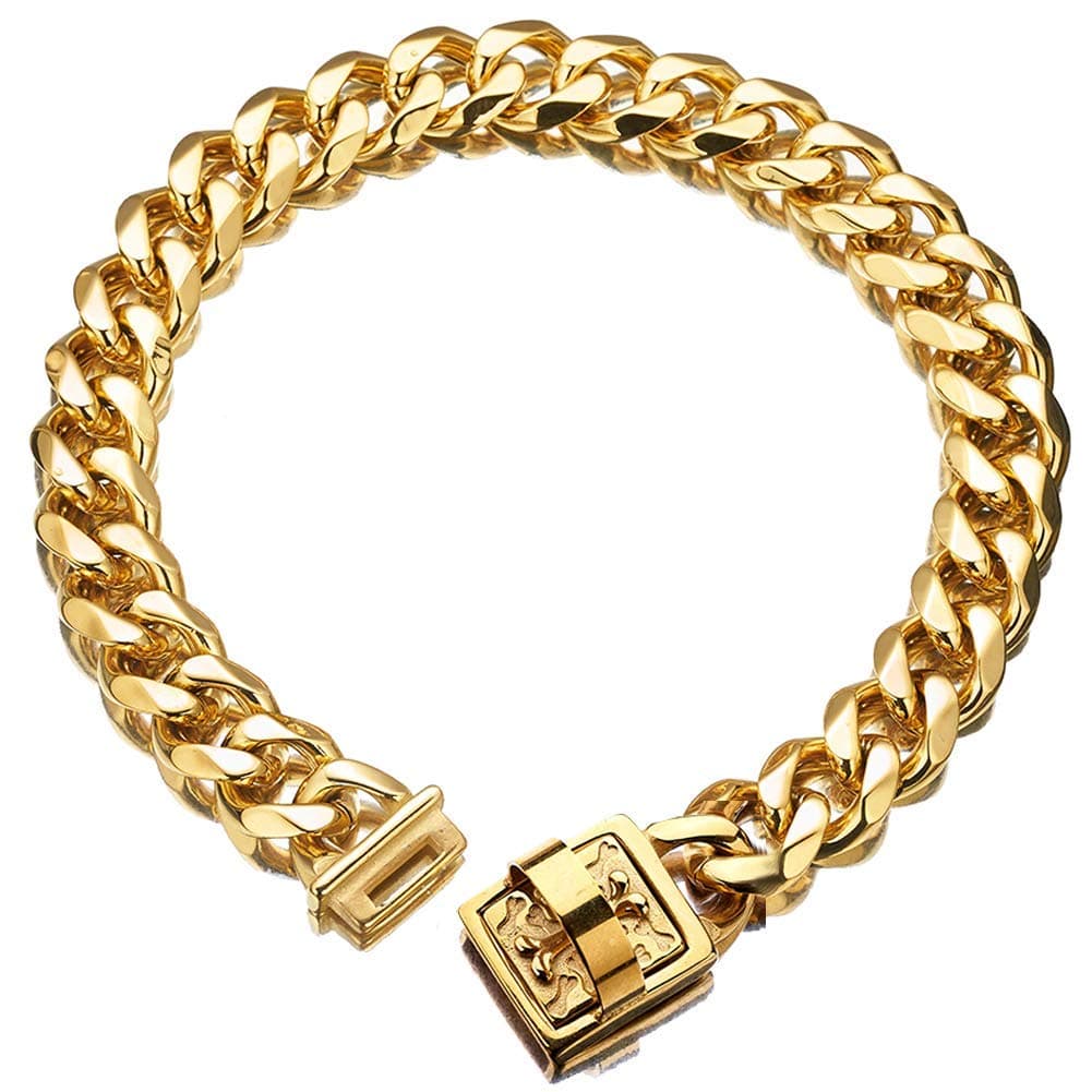 19 mm Dog Collar 18K Gold Heavy Duty Stainless Steel Dog Luxury Training Collar Cuban Link with Durable Clasp Necklace Chain (26 inch(for 23.6"~25.5" Neck))