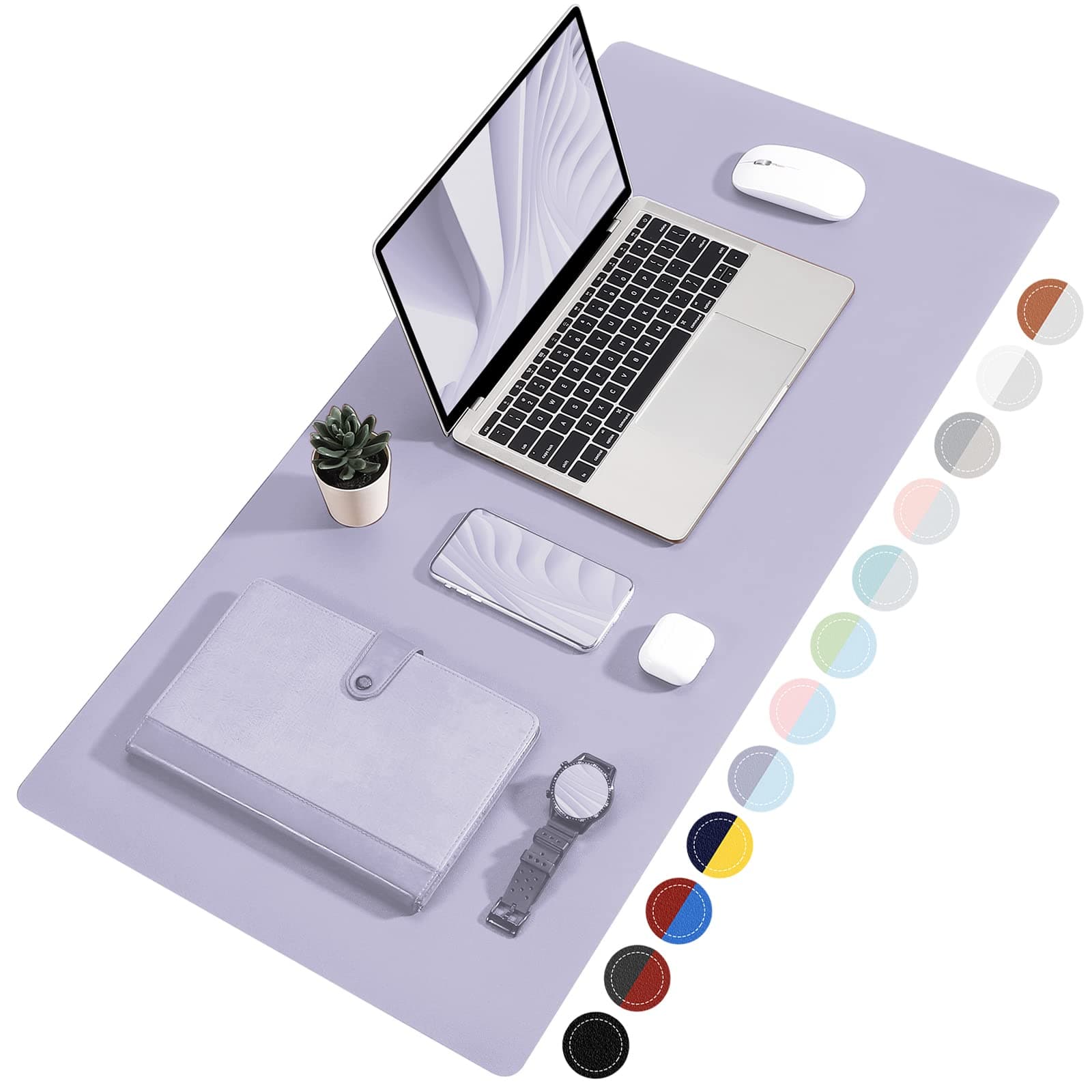 TOWWI Dual Sided Desk Pad, Large Desk Mat, Waterproof Desk Blotter Protector Mouse Pad, Leather Desk Pad Large for Keyboard and Mouse (36" x 17", Purple/Purple)