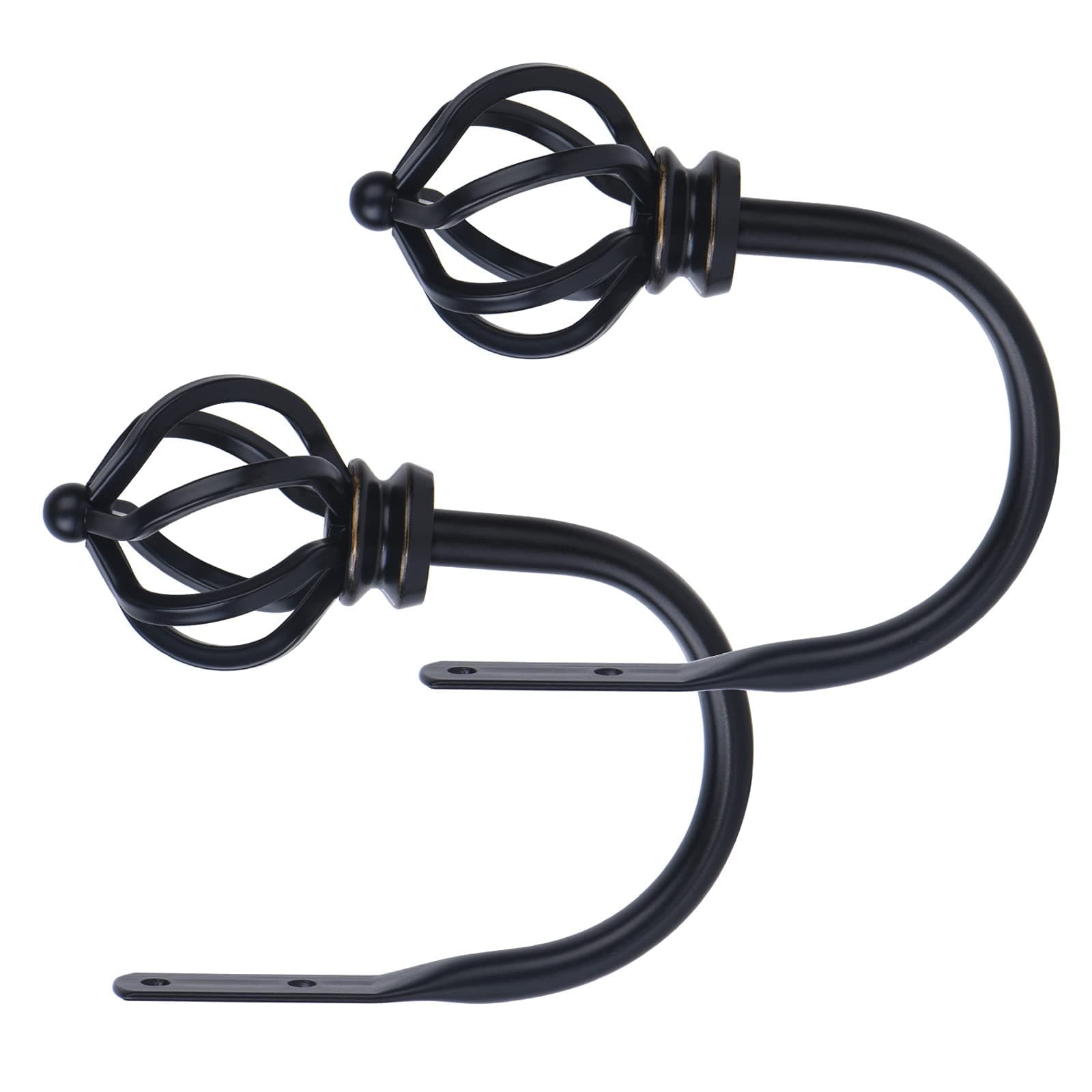 KAMANINA Decorative Curtain Drapery Holdbacks Twisted Cage Finials, Black, 2 pcs