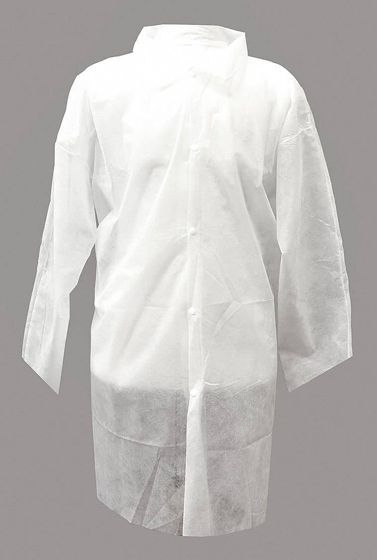 Disp. Lab Coat, S, Polypropylene, Wht, PK30
