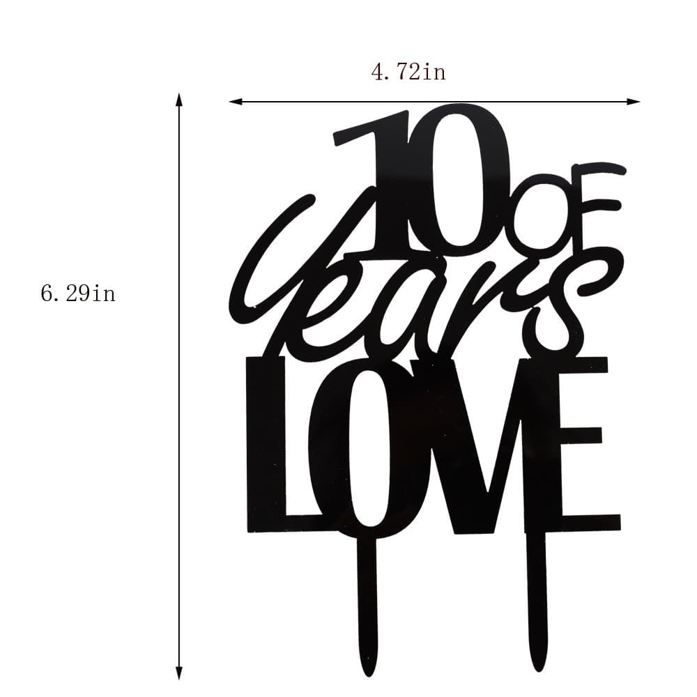 10 years of love cake topper for 10th anniversary ckae party decorations acrylic Black