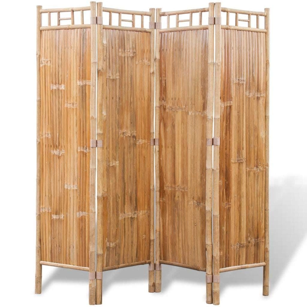 HELLOLAND Freestanding Bamboo Room Divider Folding Privacy Screens for Indoor & Outdoor Use (4-Panel)