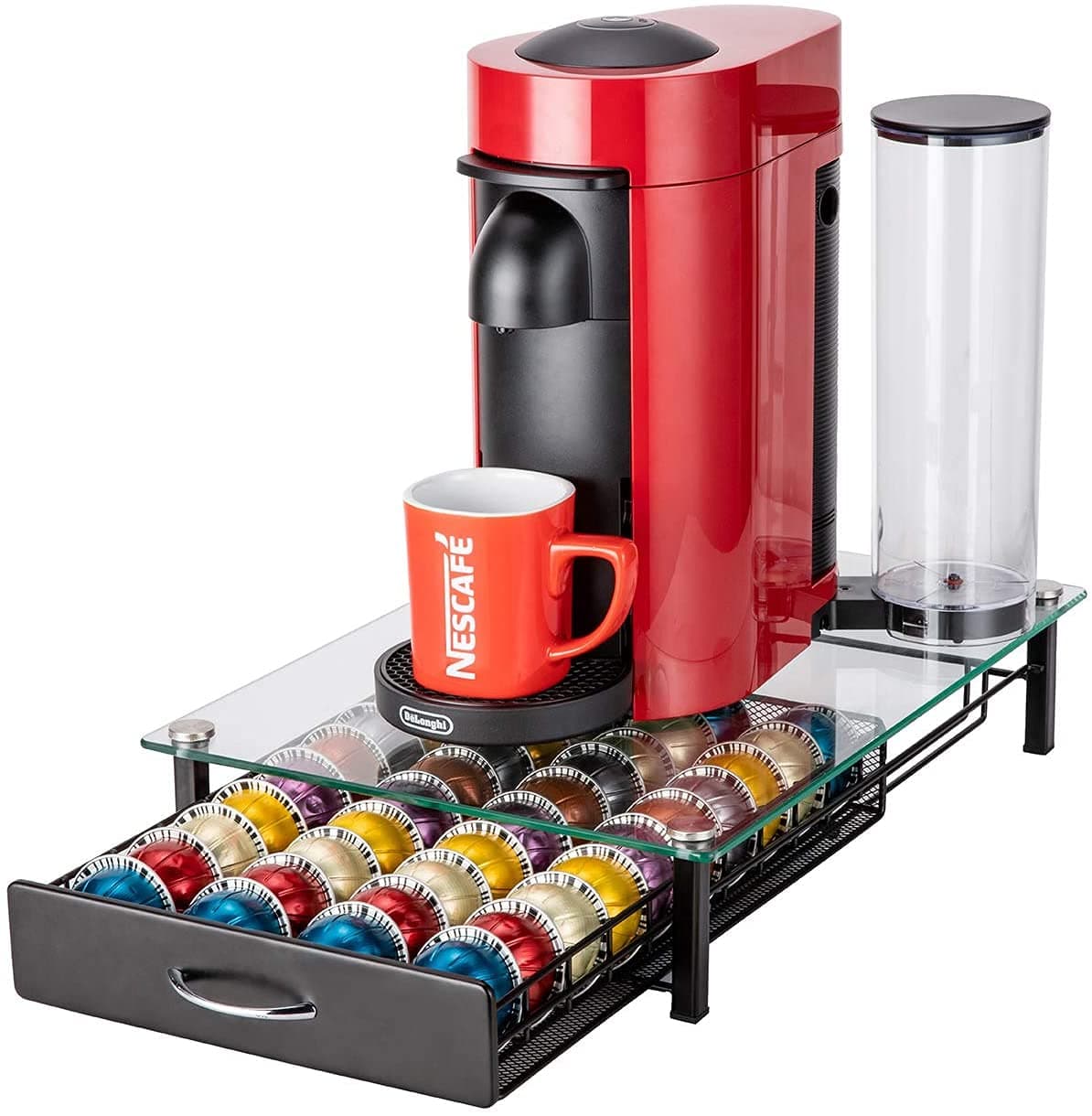 Rness Coffee Capsule Holder, for Nespresso Vertuoline Pod, 40 Vertuo Capsules Large Capacit, Transparent Style, Non-Slip Sound-Absorbing