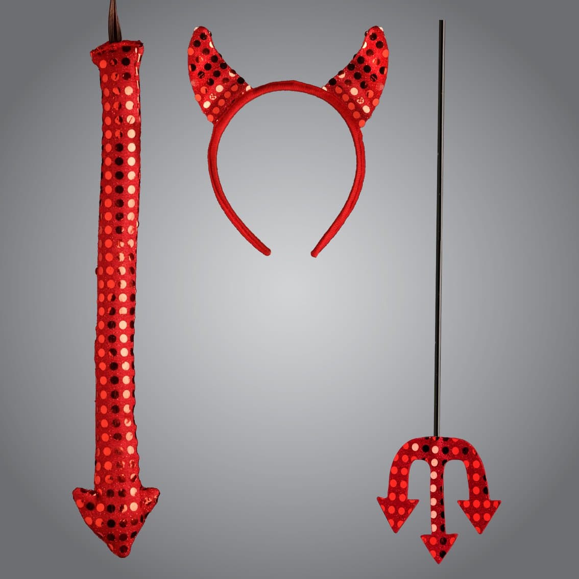 Instant Devil Kit - red sequinned horns, tail and trident
