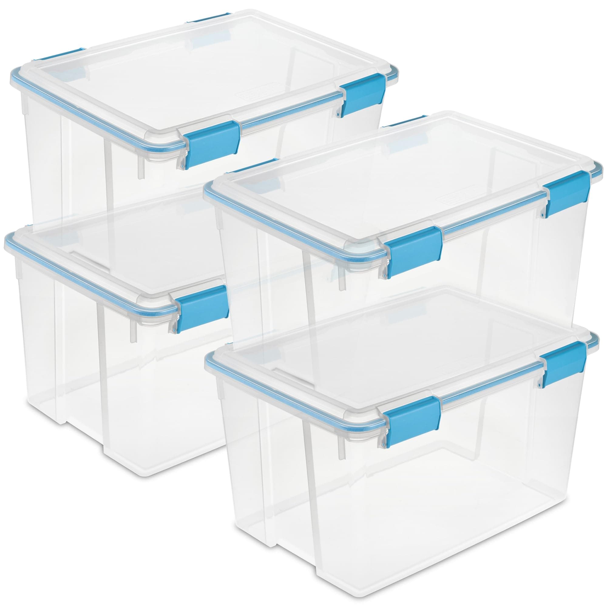 4-Pack 54 Quart Gasket Box, Home Storage Organizer Bins with Lids - Stackable Clear Plastic Containers for Bedroom, Bathroom, Garage, Basement, or Attic