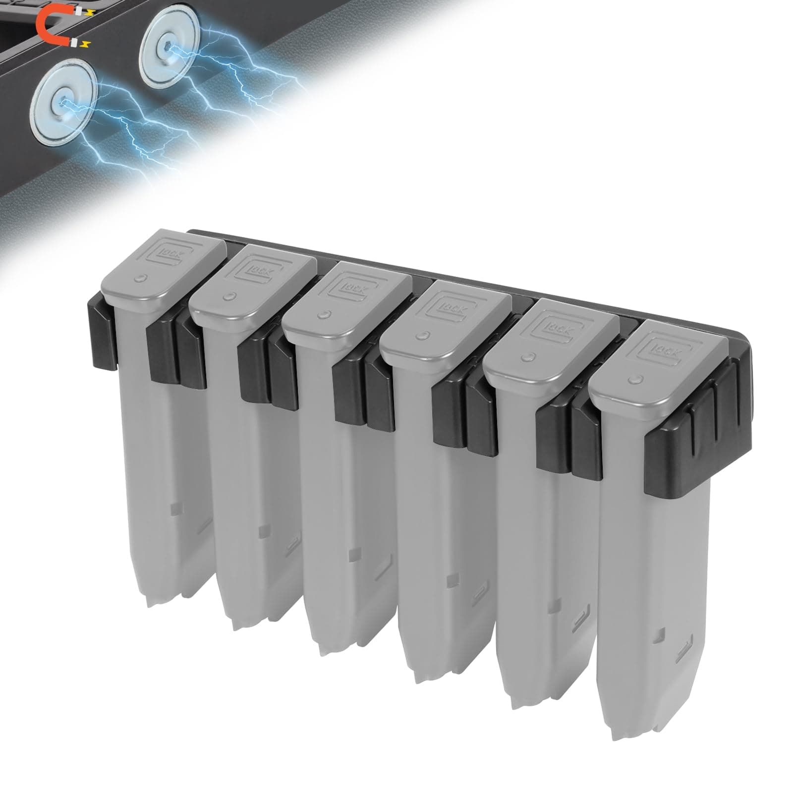 Magnetic ABS 6 Standard Double Stack Mag Rack Wall Mount, Wall Magazine Display, Detachable Wall Mags Storage Organization System, Precision Fit Glock 17, 19, 26, 31, 32, 33, 34 Mags