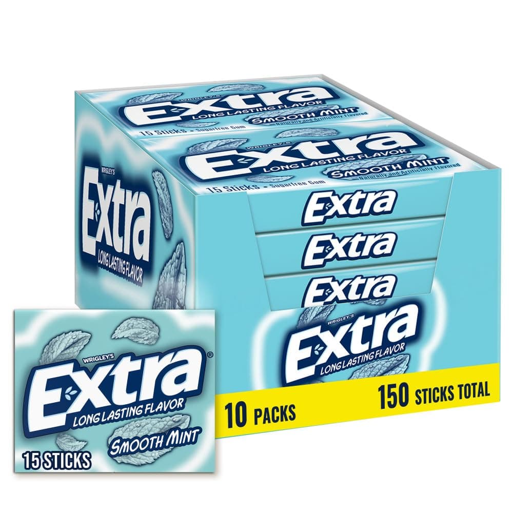 Extra Sugarfree Gum 15-Count Smooth Mint/Pack of 10