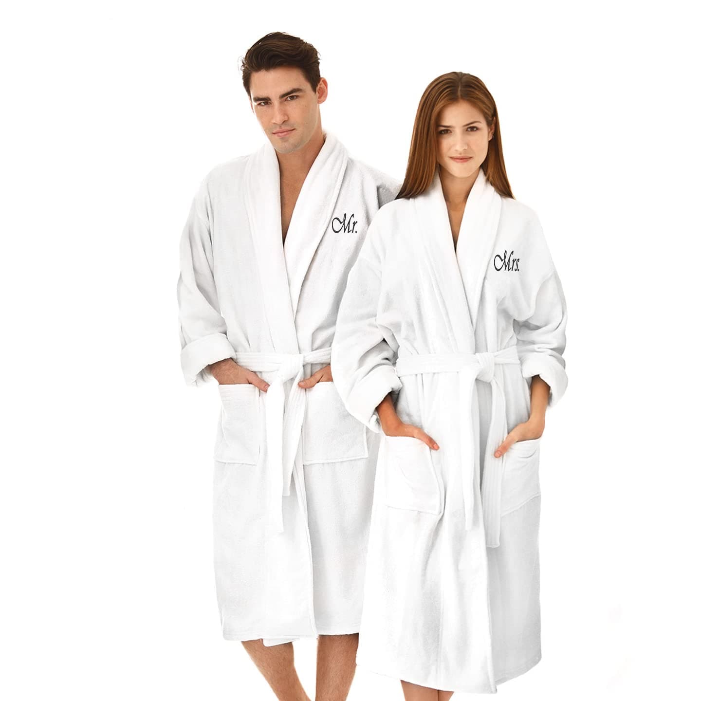 BEN KAUFMAN SALES COBen Kaufman Velour Kimono Robe - Bathrobes for Men & Women - Hotel & Spa Quality Cotton Robe - Unisex Bathrobe for At-Home Luxury - Soft & Plush Lightweight Bathrobe - Velour, Mr & Mrs (2 Pack)